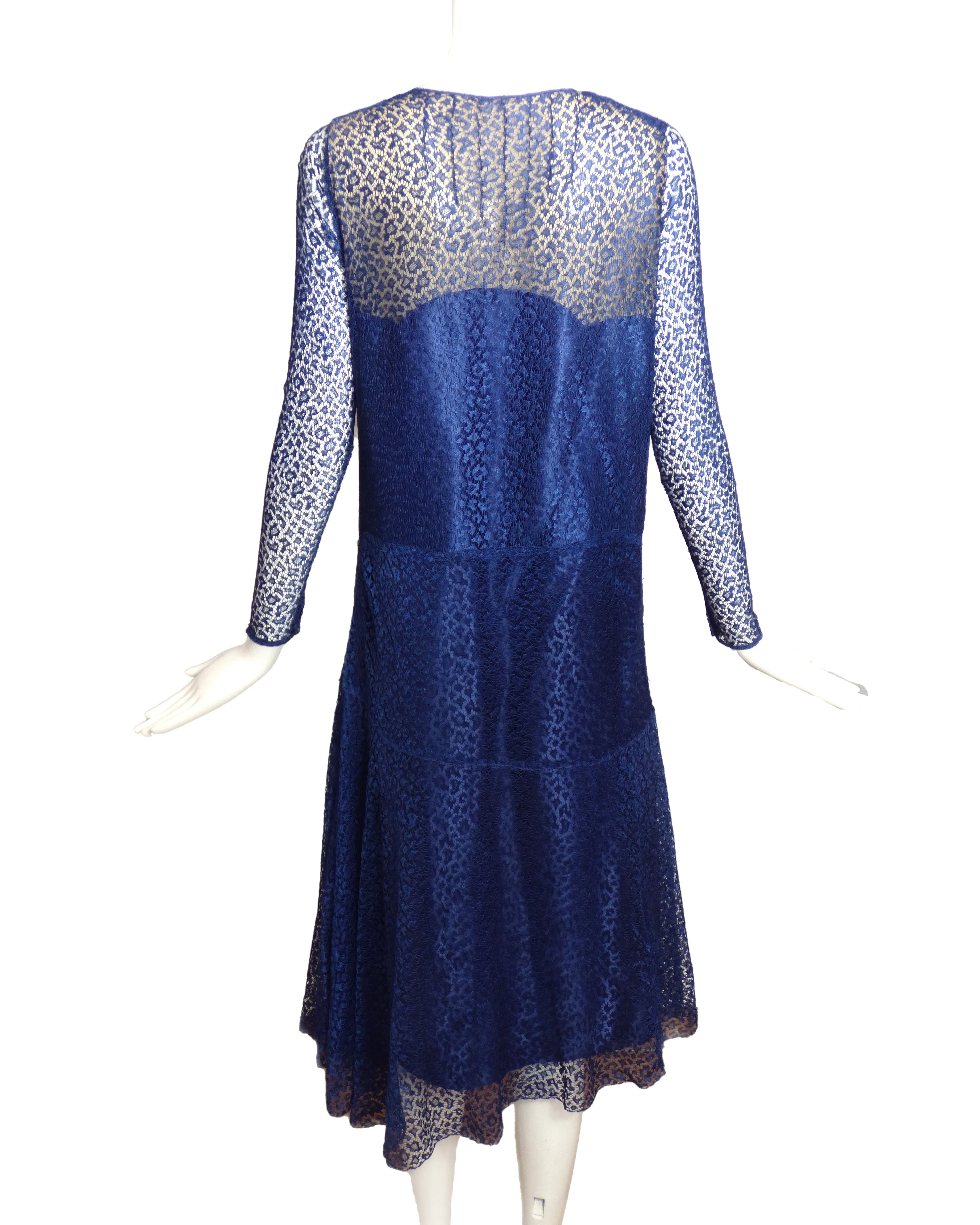 1920s Blue Lace Dress, Size-8