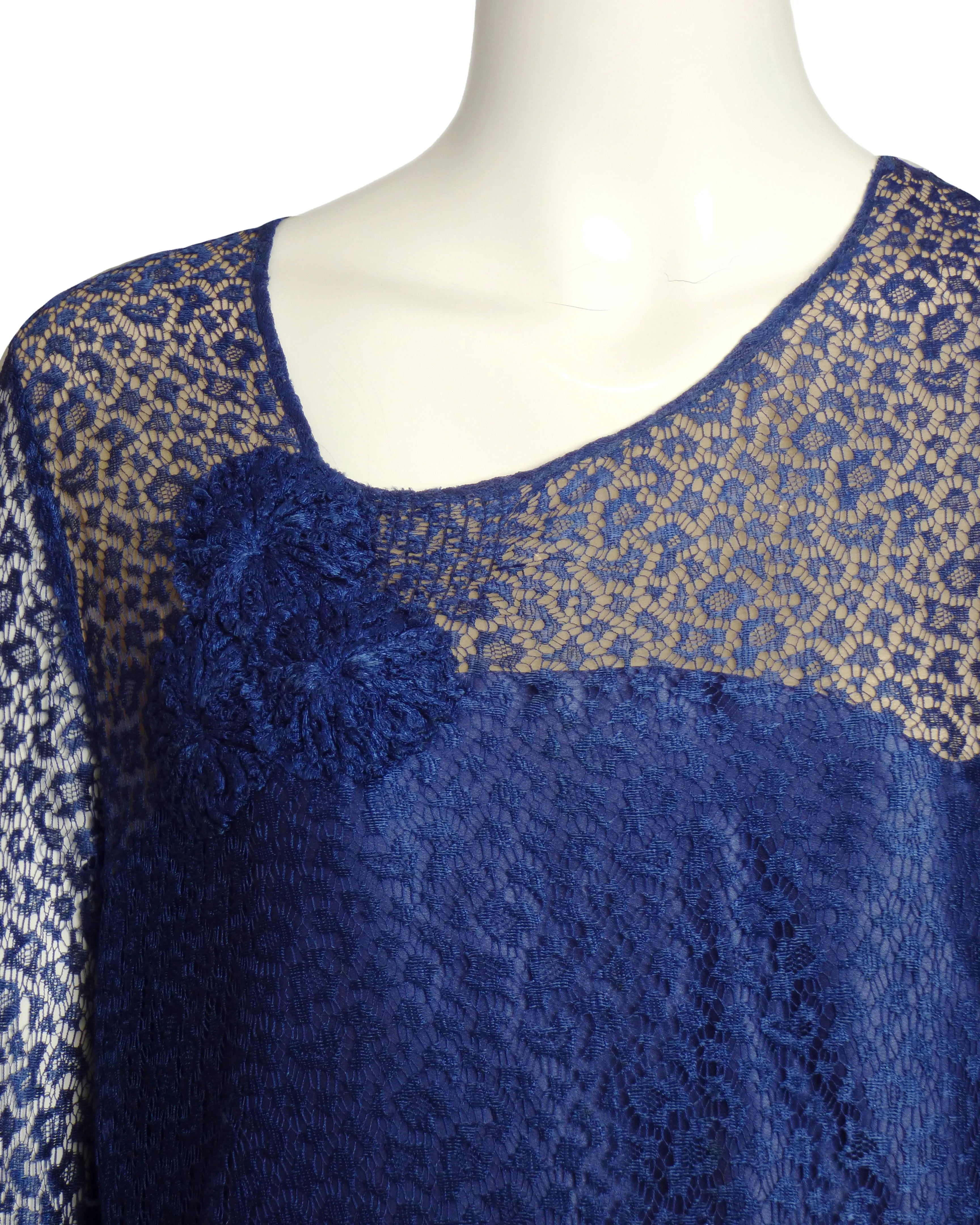 1920s Blue Lace Dress, Size-8