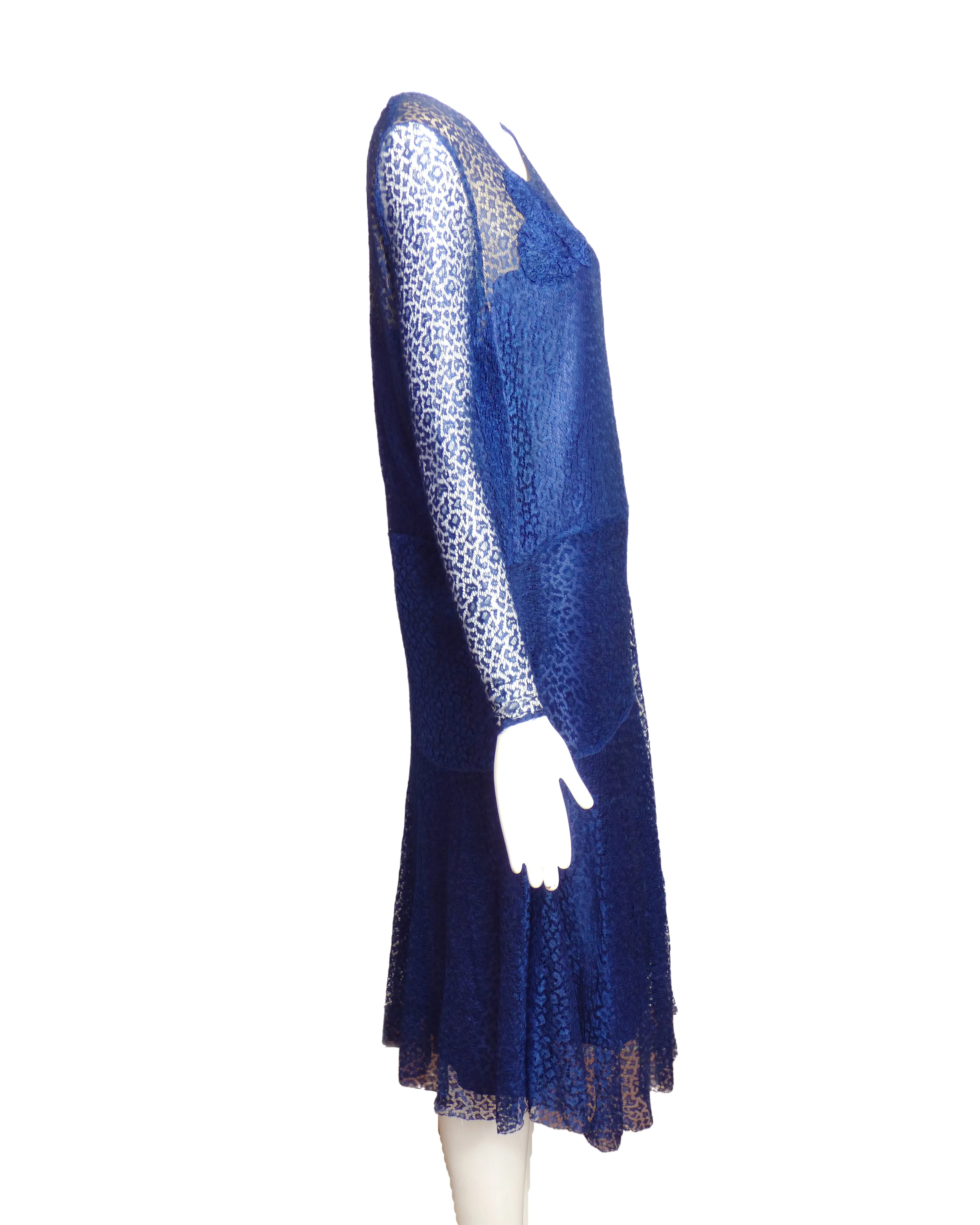 1920s Blue Lace Dress, Size-8