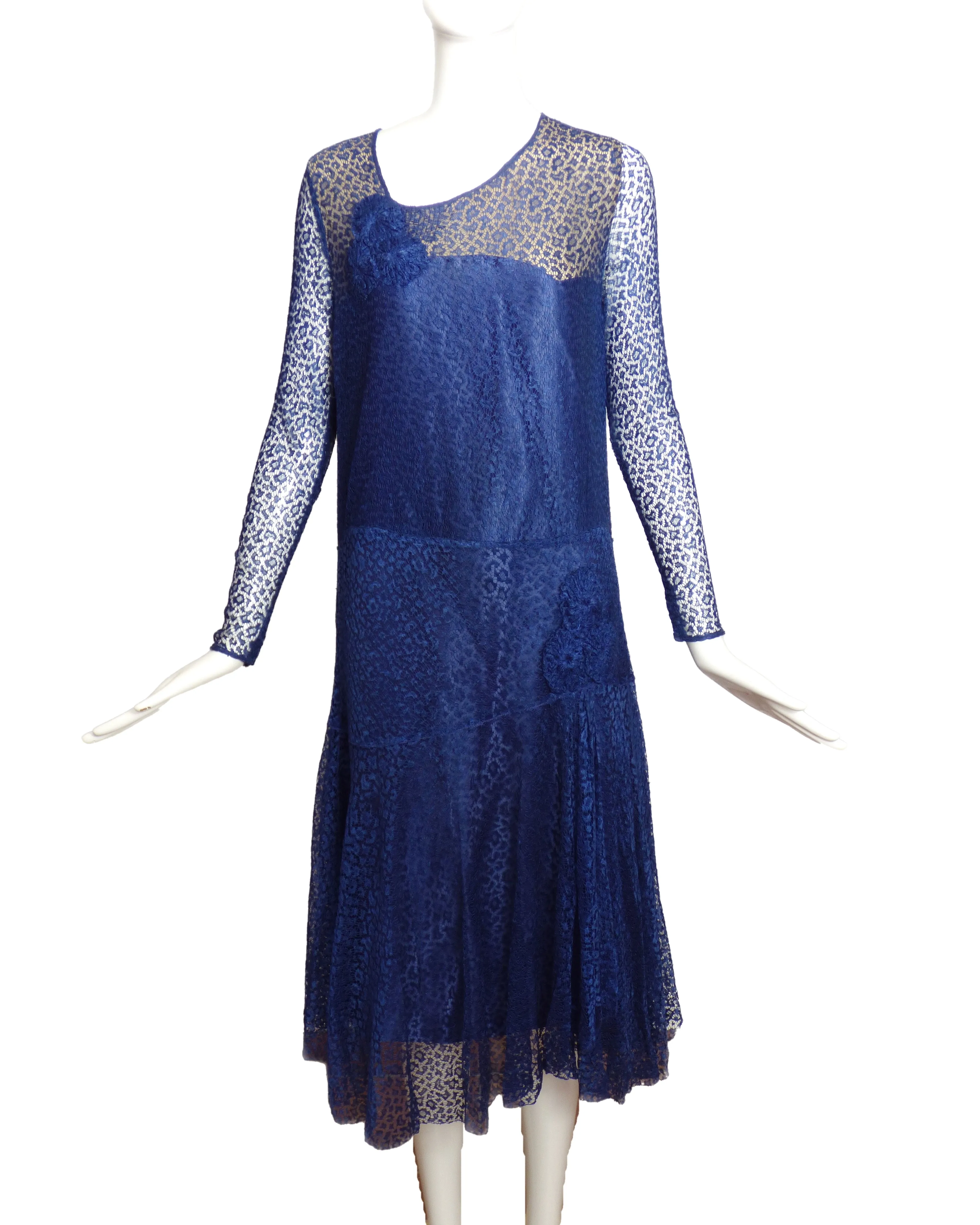 1920s Blue Lace Dress, Size-8