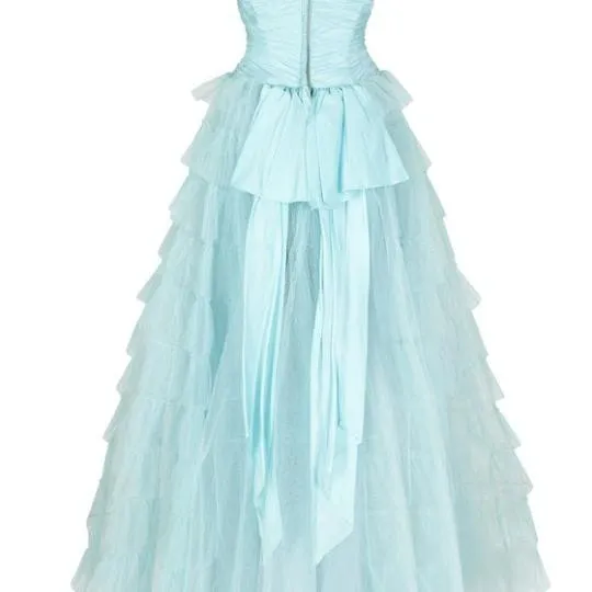 1950s Ruffle Turquoise Layered Tulle Net Halterneck Dress