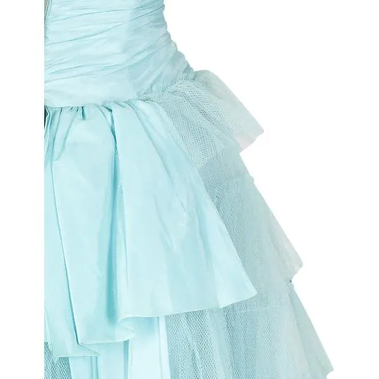 1950s Ruffle Turquoise Layered Tulle Net Halterneck Dress