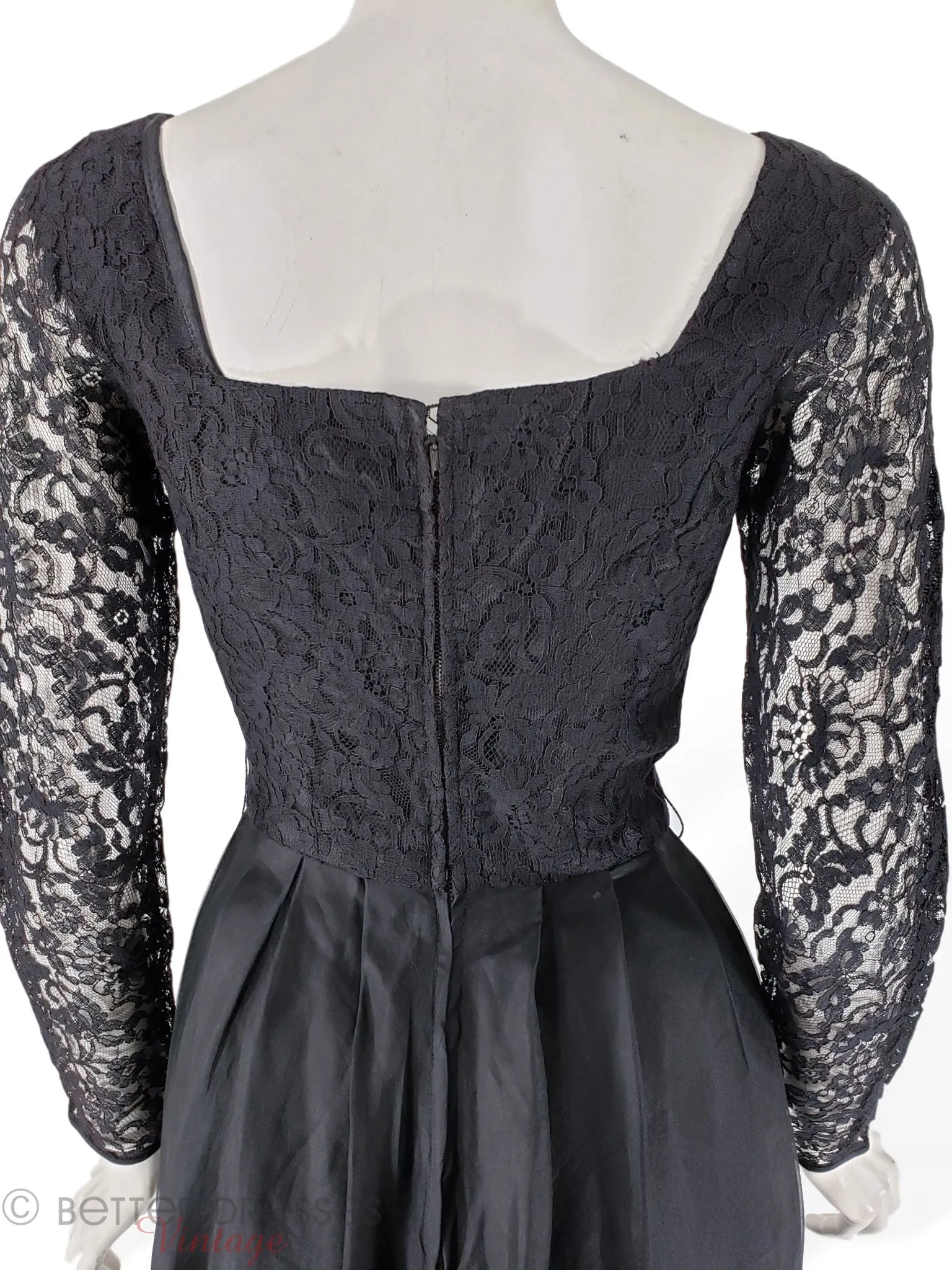 50s/60s Black Cocktail Dress With Lace Bodice - sm