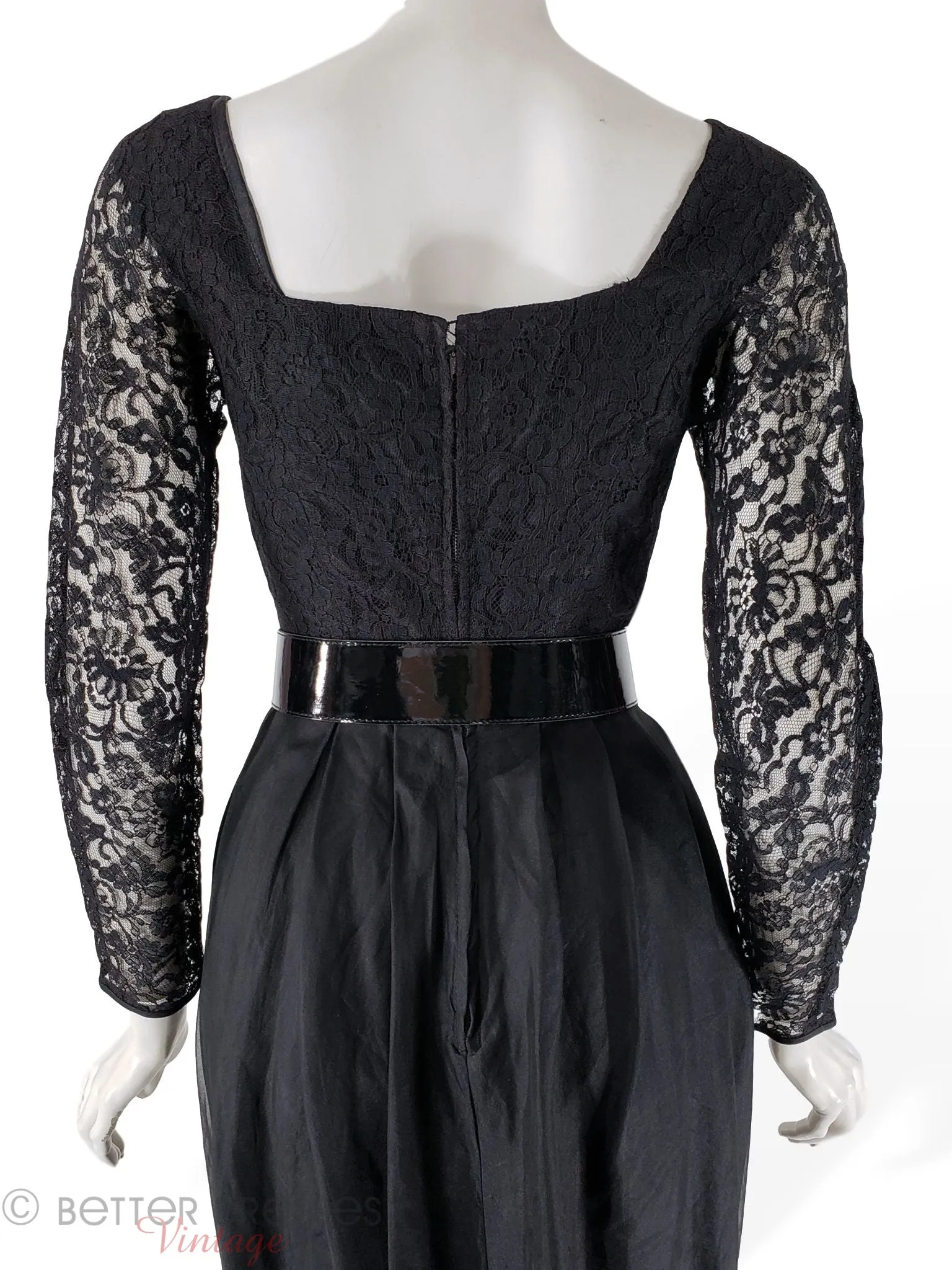 50s/60s Black Cocktail Dress With Lace Bodice - sm