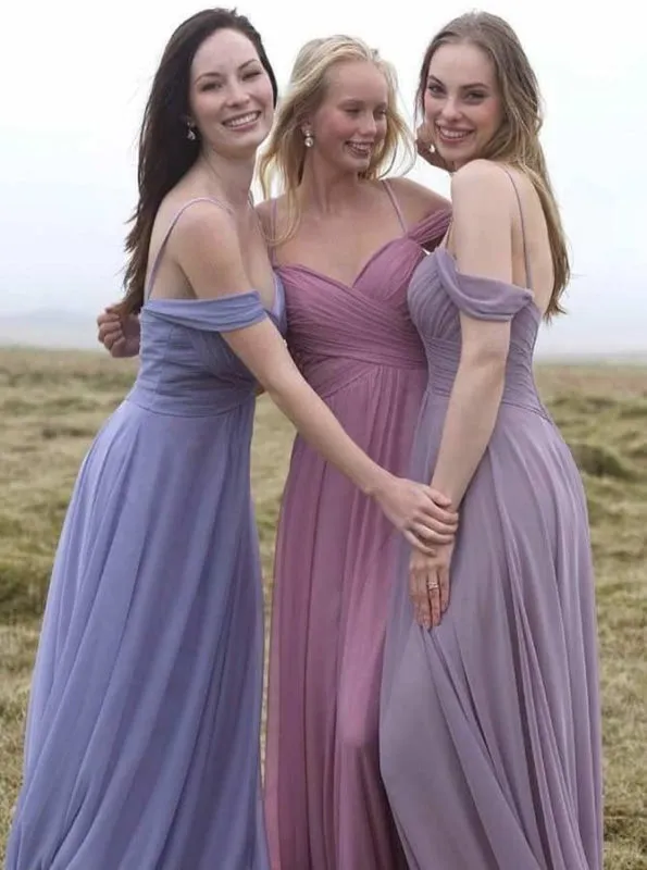 A-Line Cold Shoulder Sage Chiffon Bridesmaid Dress