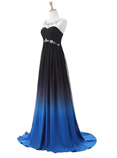 A-line Long Ombre Scoop Cap Sleeve Open Back Chiffon Bridesmaid Dresses Prom Dresses