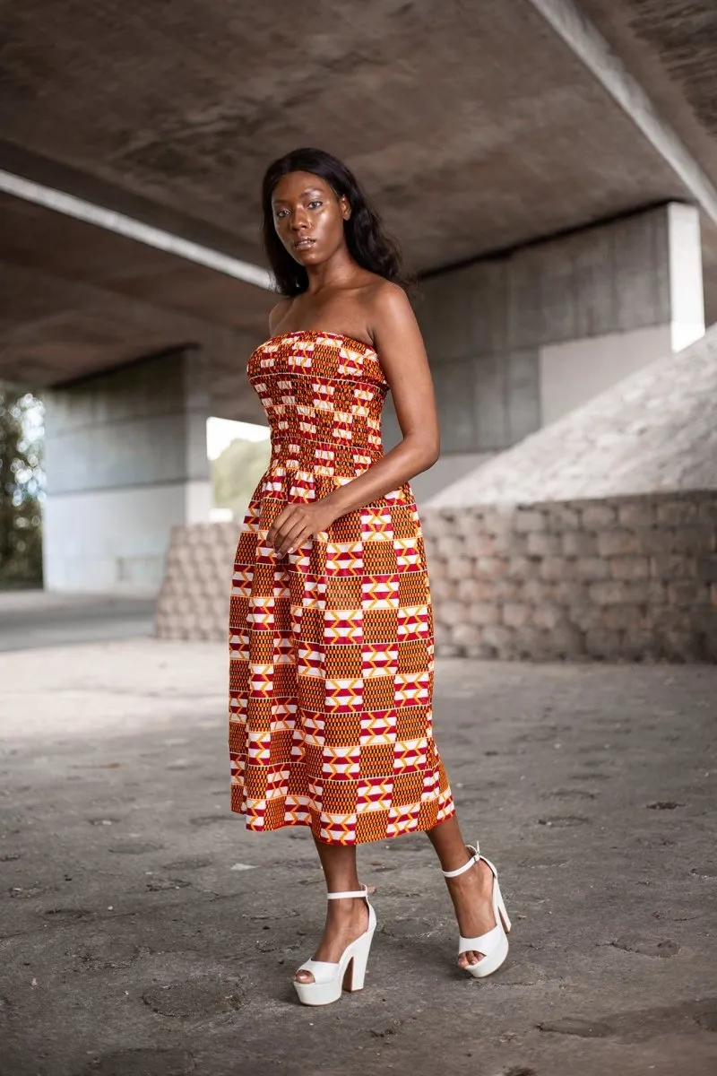 African Dress in Orange Ankara Print