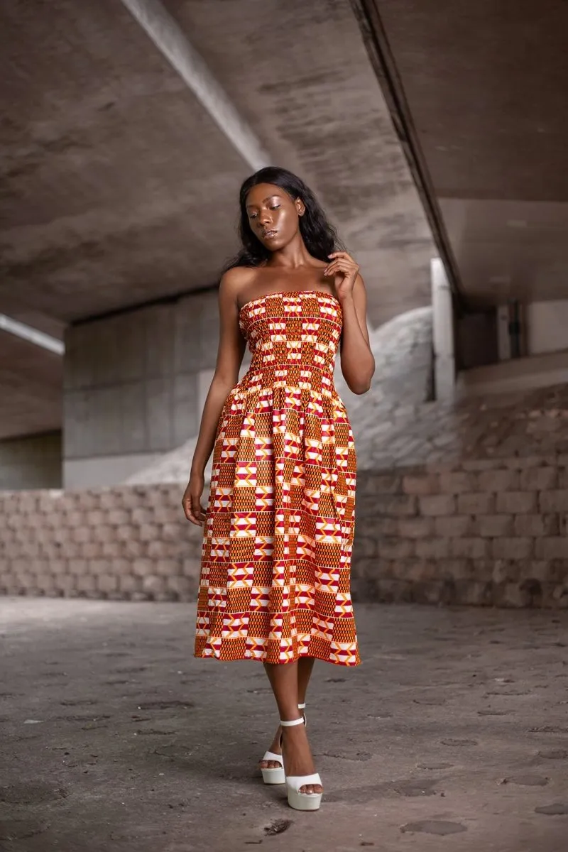 African Dress in Orange Ankara Print