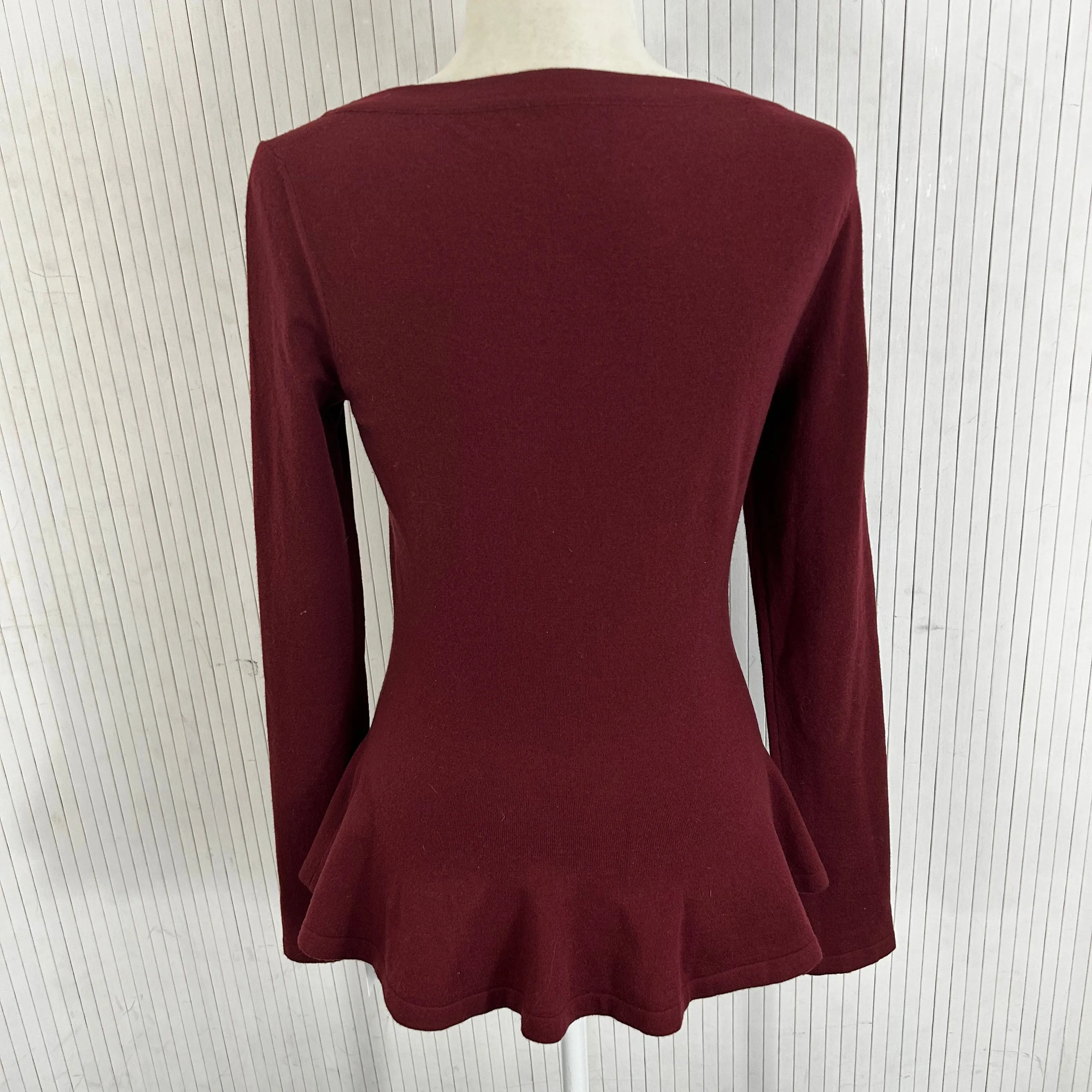 Alaia$1220 Merlot Wool Mix Knit Peplum Sweater XS/S