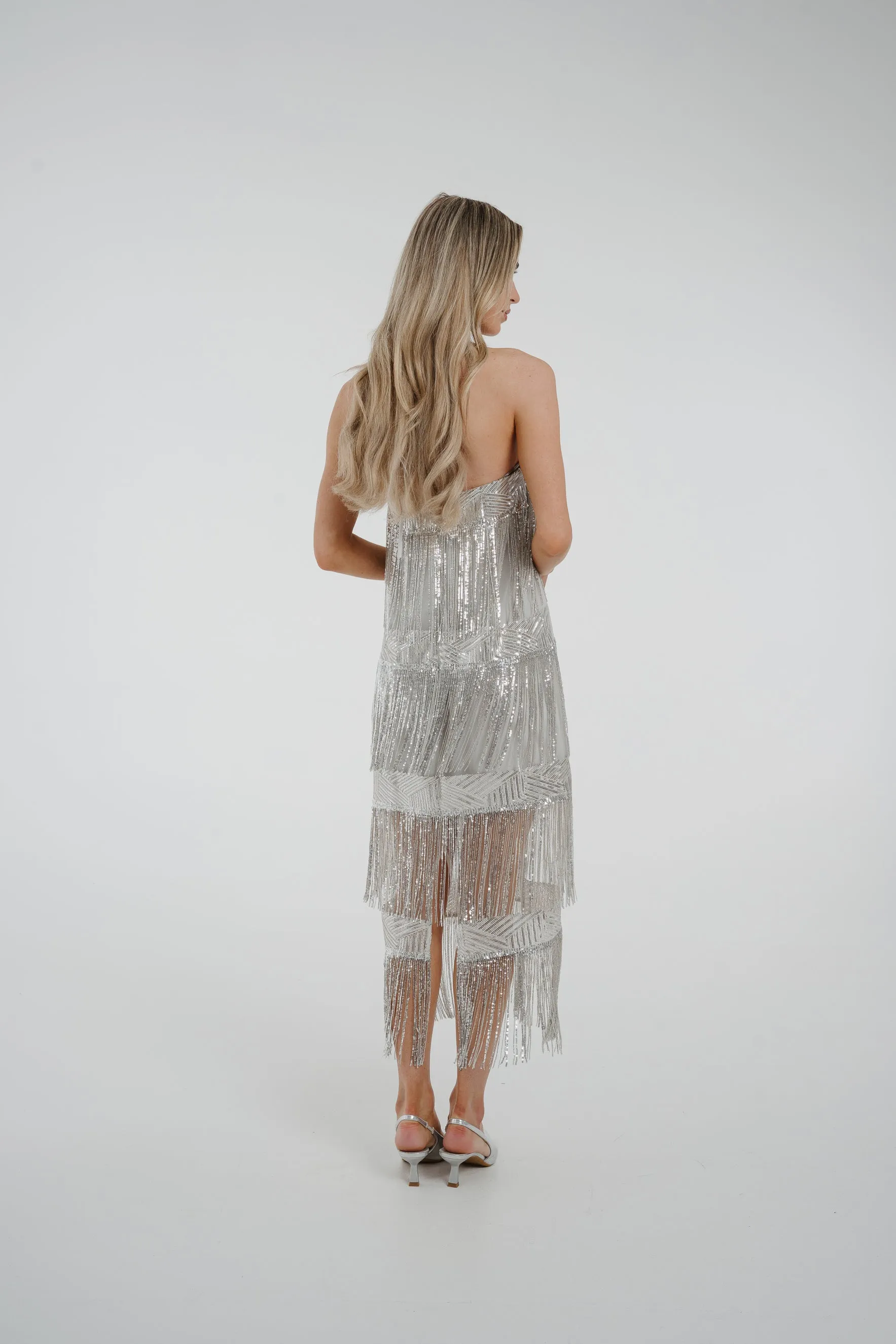 Alana Fringed Sequin Dress In Silver