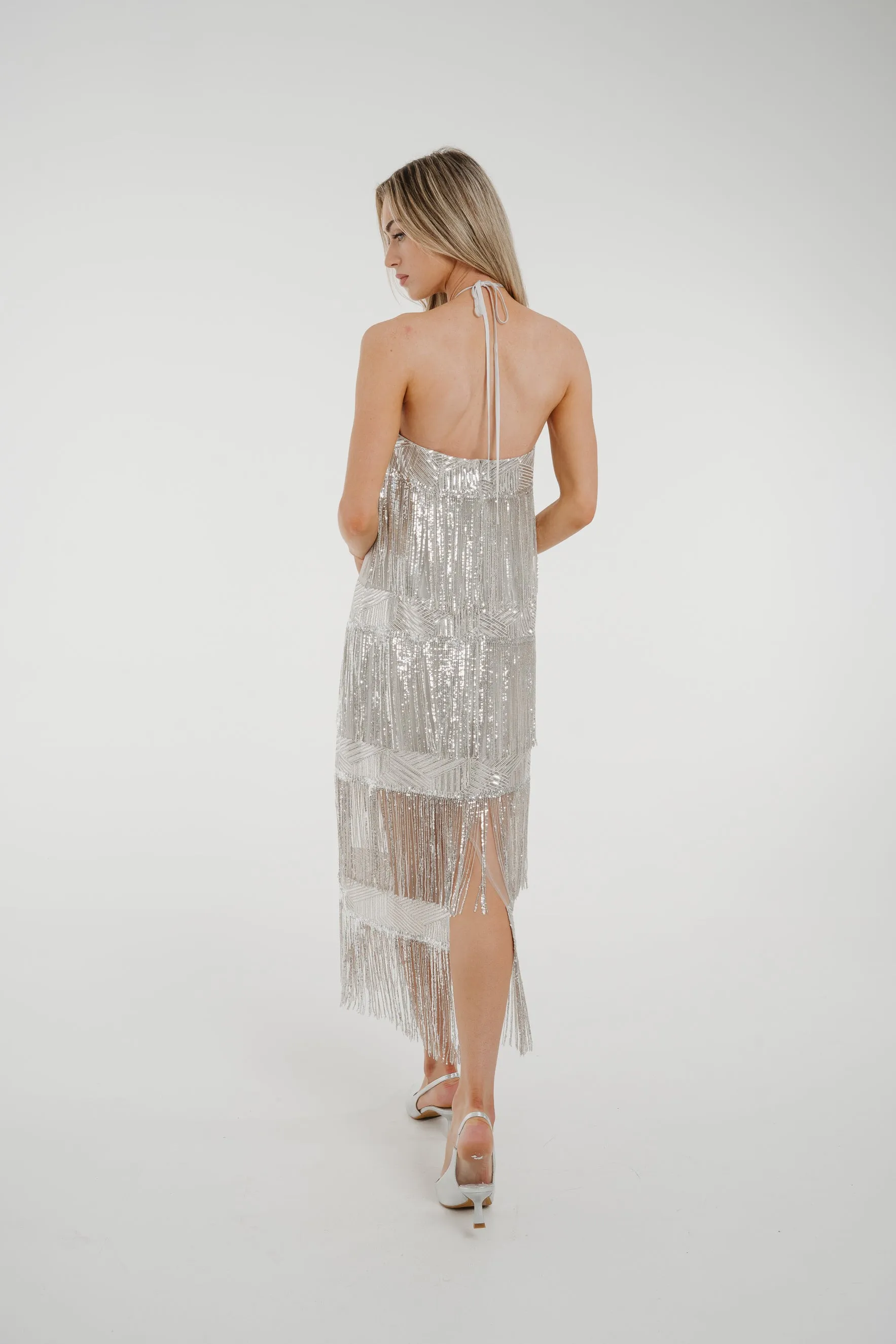 Alana Fringed Sequin Dress In Silver