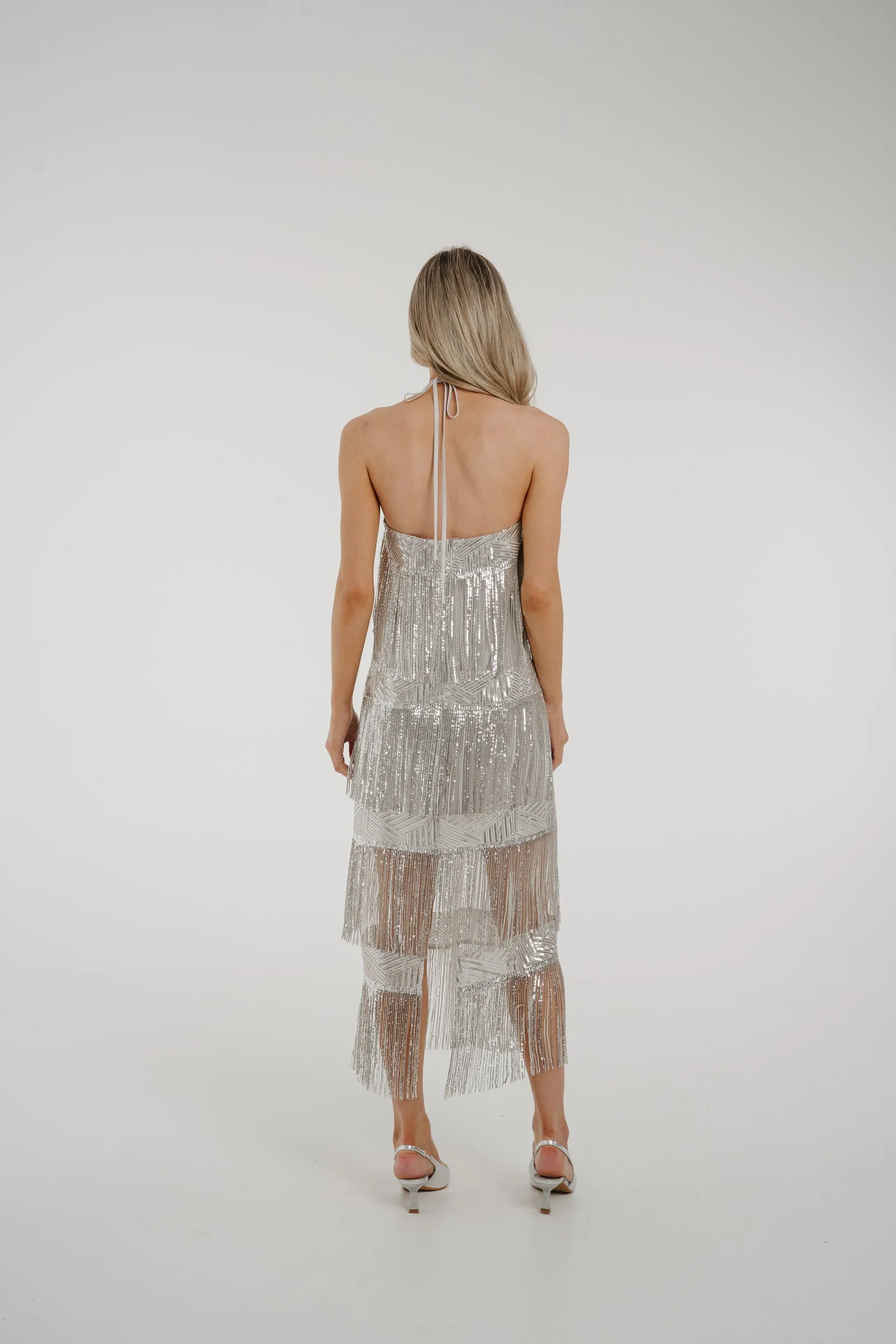 Alana Fringed Sequin Dress In Silver