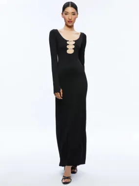 Alice   Olivia - Kalena Scoop Neck Cutout Maxi Dress - Black