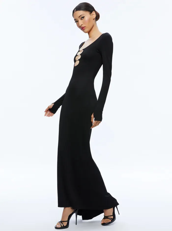 Alice   Olivia - Kalena Scoop Neck Cutout Maxi Dress - Black