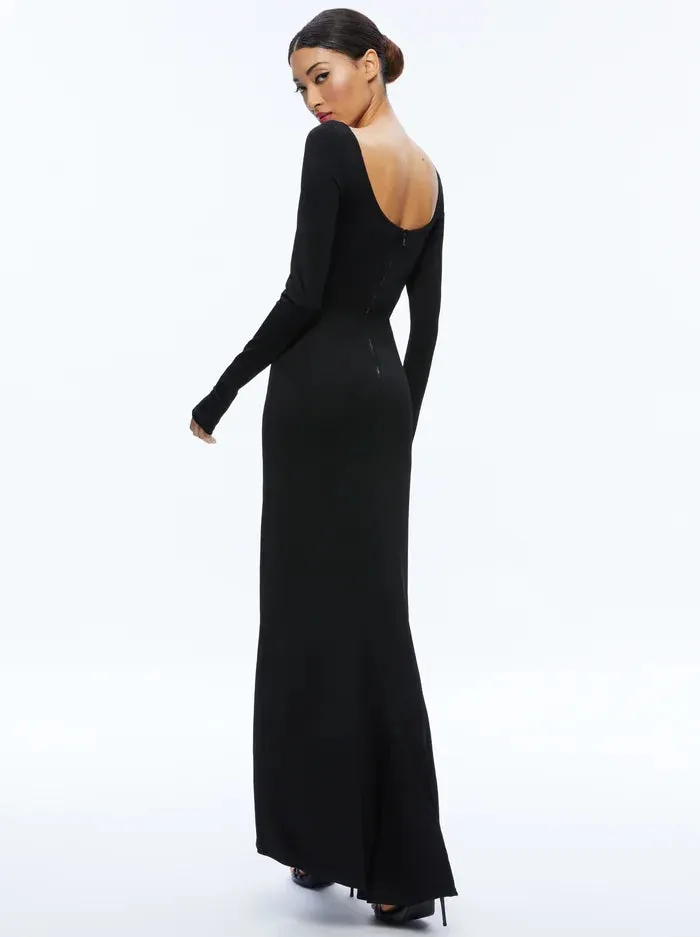 Alice   Olivia - Kalena Scoop Neck Cutout Maxi Dress - Black