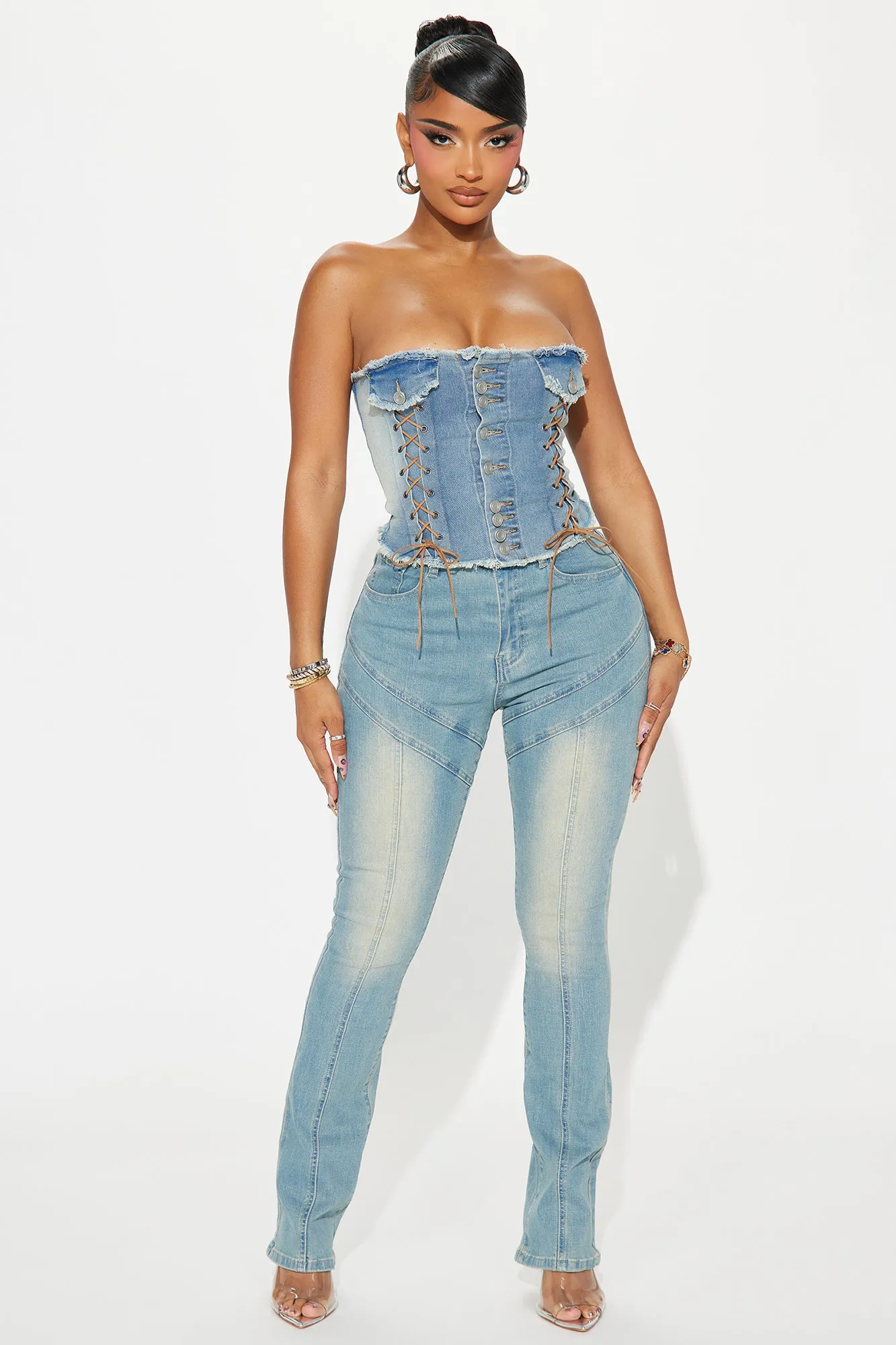 All In Denim Corset Top - Light Wash