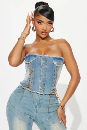 All In Denim Corset Top - Light Wash