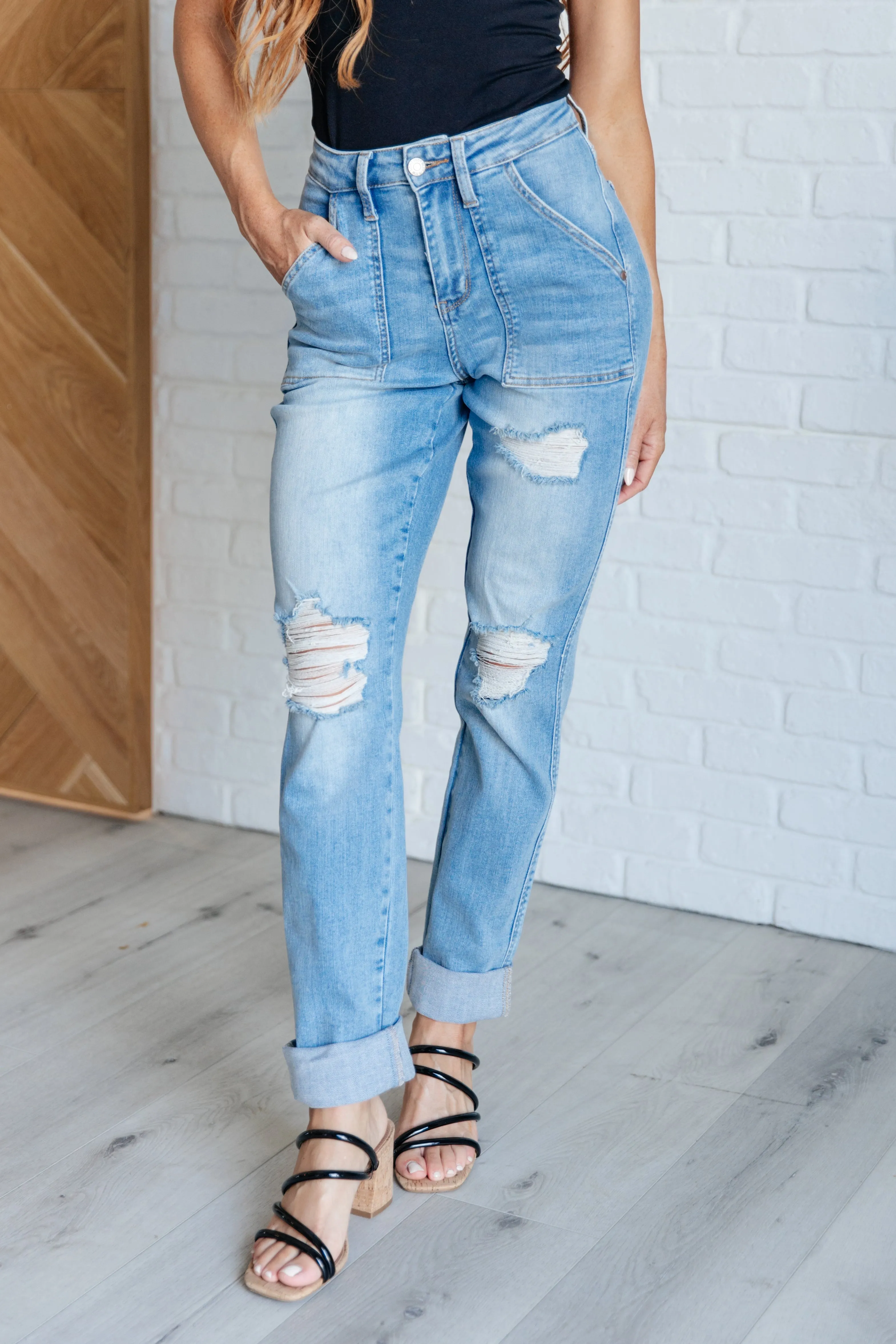 Ashton Patch Pocket Distressed Boyfriend Jeans