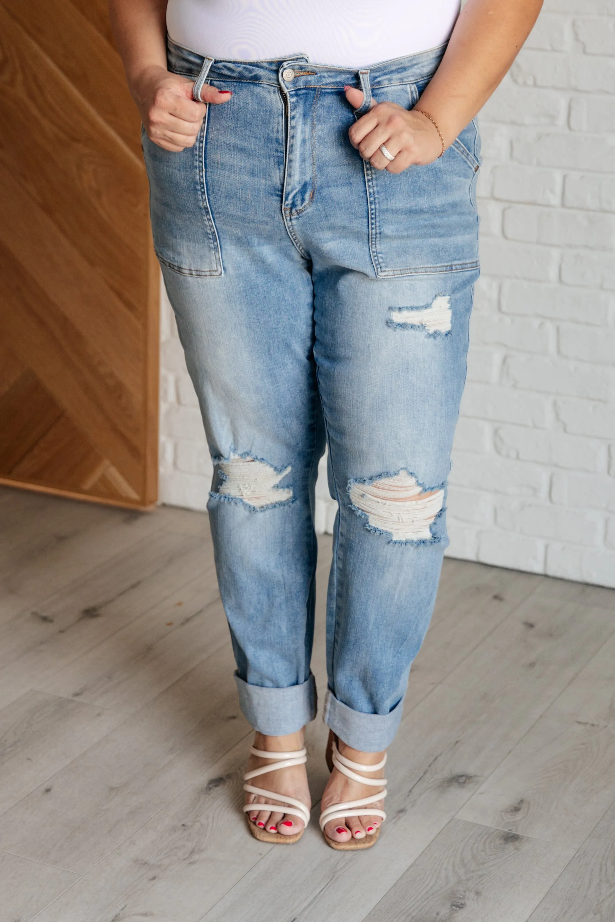 Ashton Patch Pocket Distressed Boyfriend Jeans