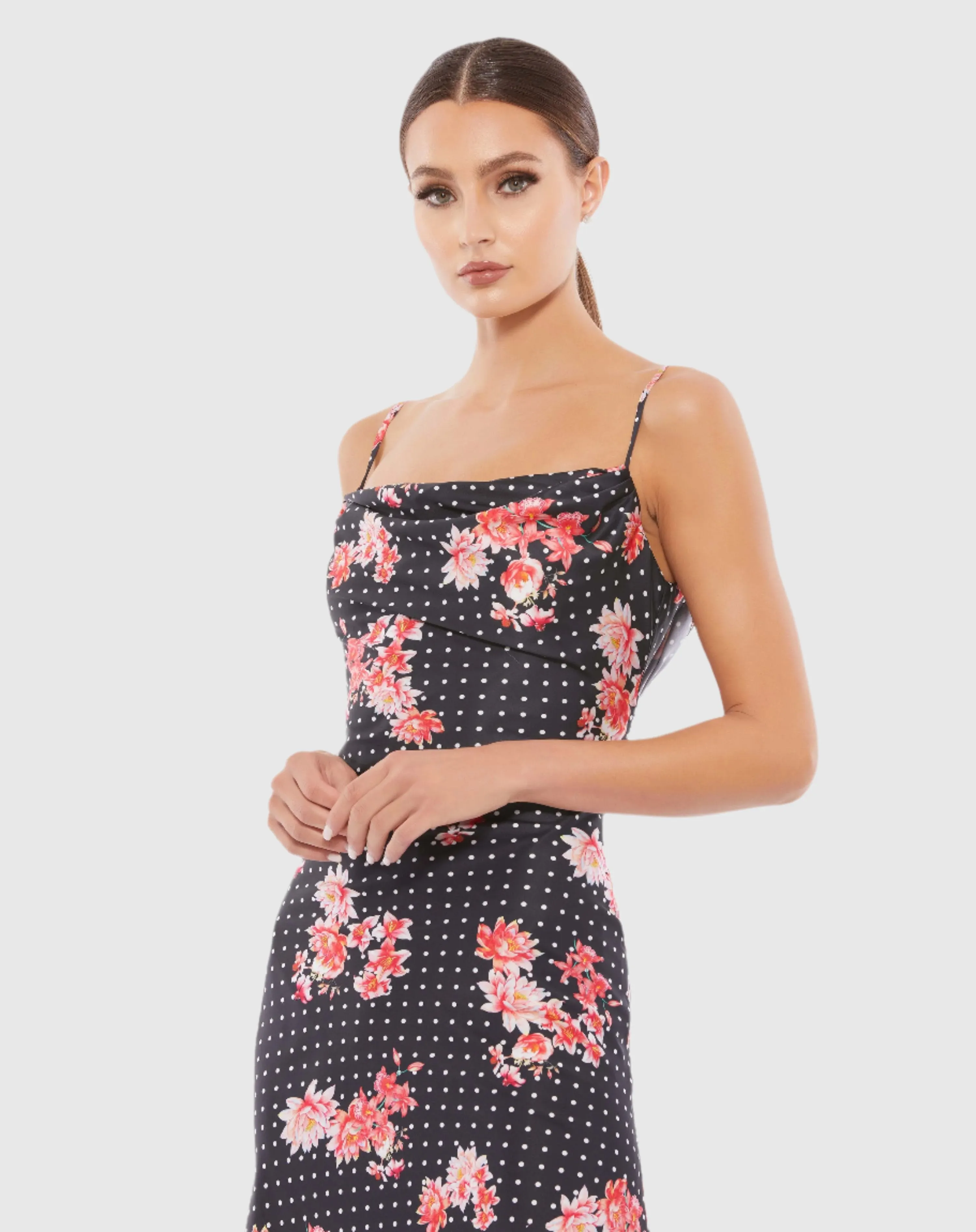 Black Polka Dot Floral Midi Dress