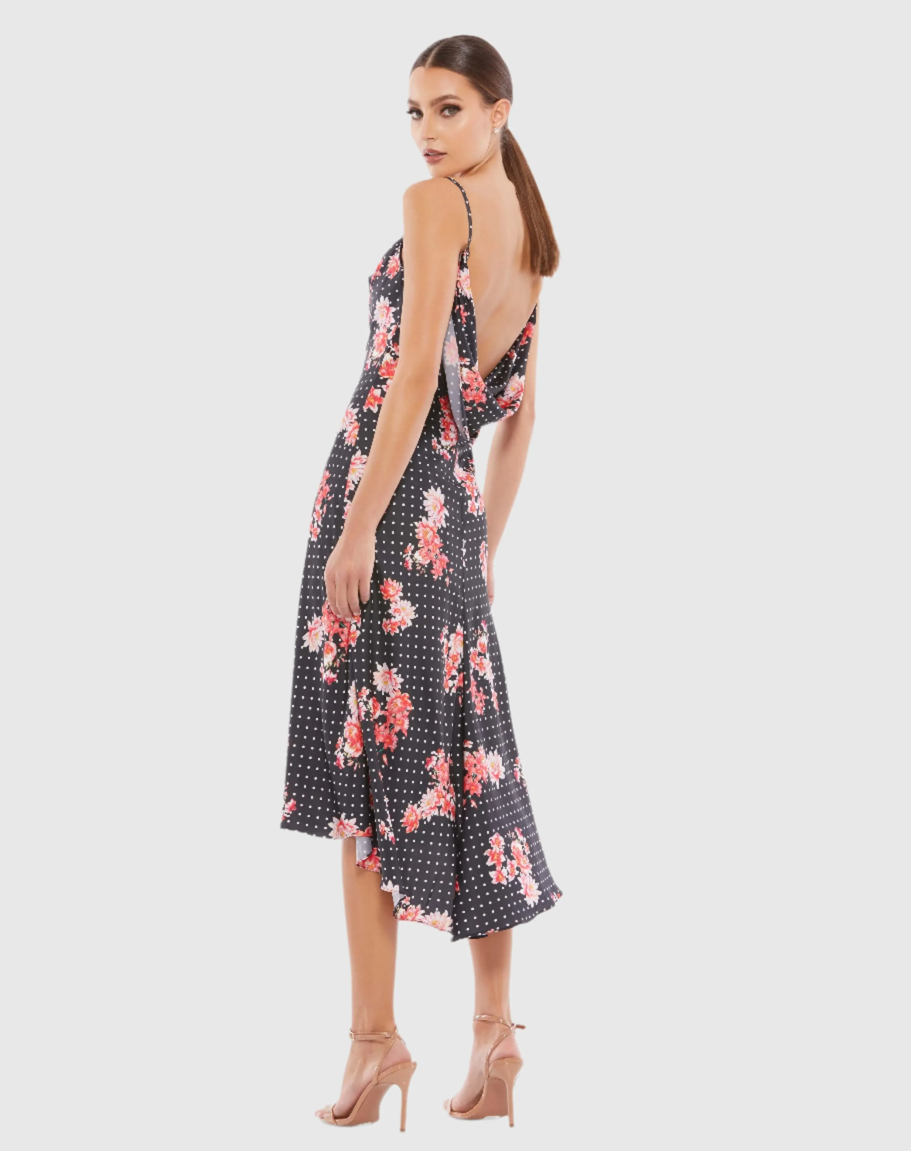 Black Polka Dot Floral Midi Dress