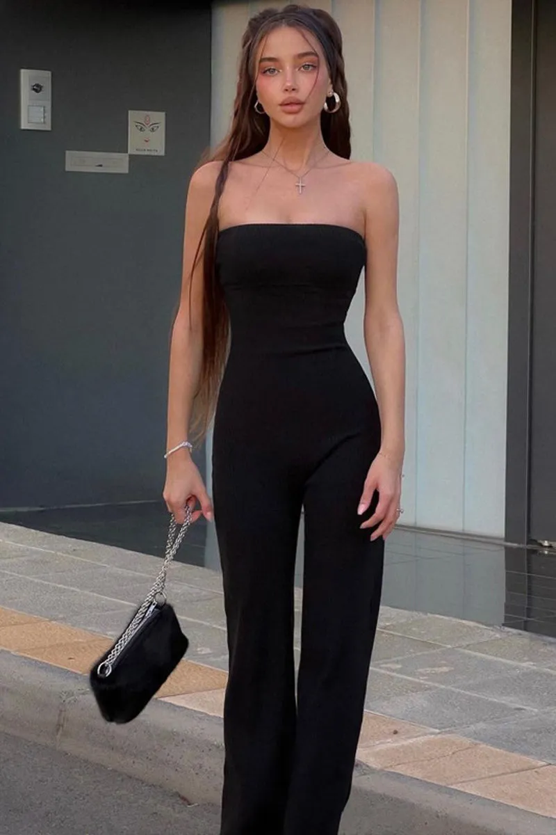 Black Strapless Backless Bodycon Jumpsuit