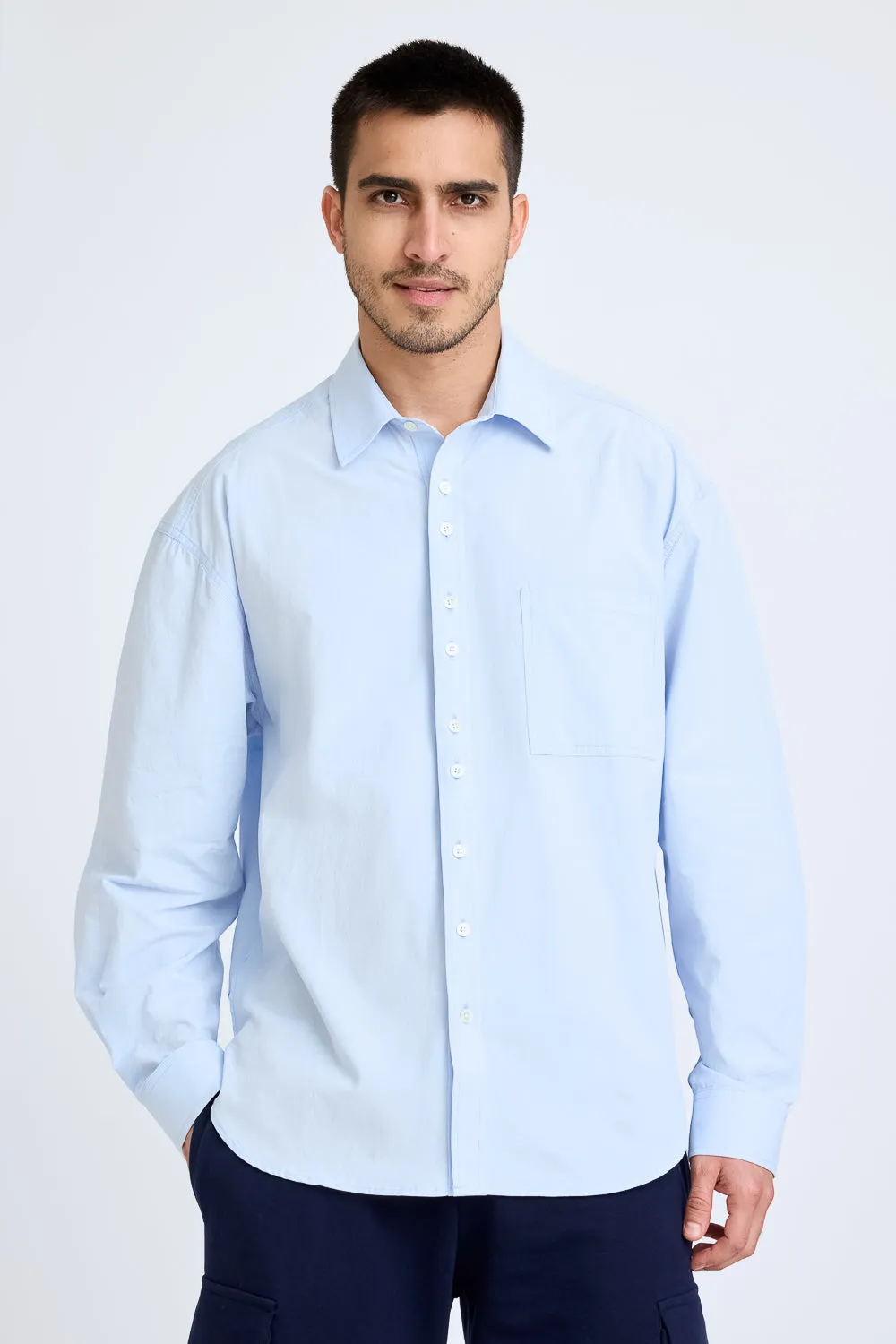 Blue Stiff-Collar Shirt