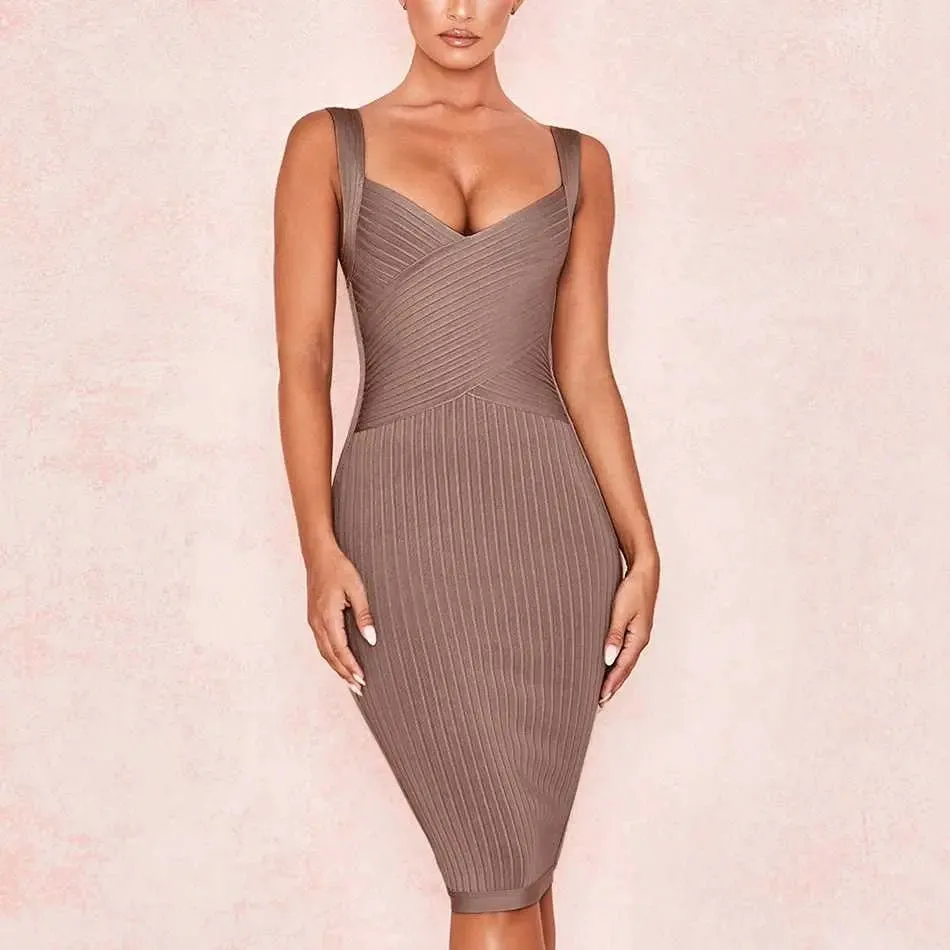 Brown Spaghetti Strap Strapless Bandage Dress