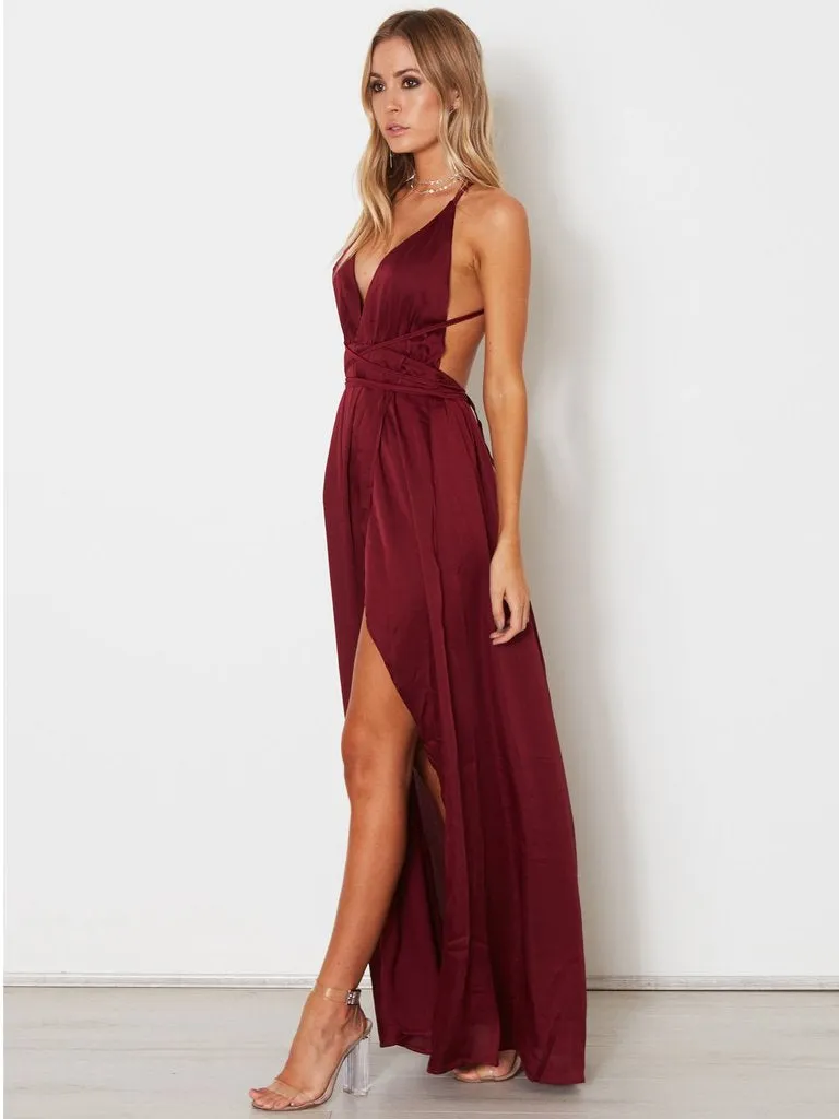 Burgundy Chiffon Prom Dress Cheap A Line Long Sexy Prom Dress #ER550