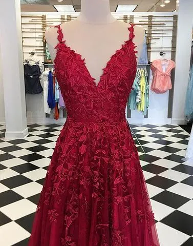 Burgundy Lace Prom Dress Cheap A Line Long African Prom Dress #ER551