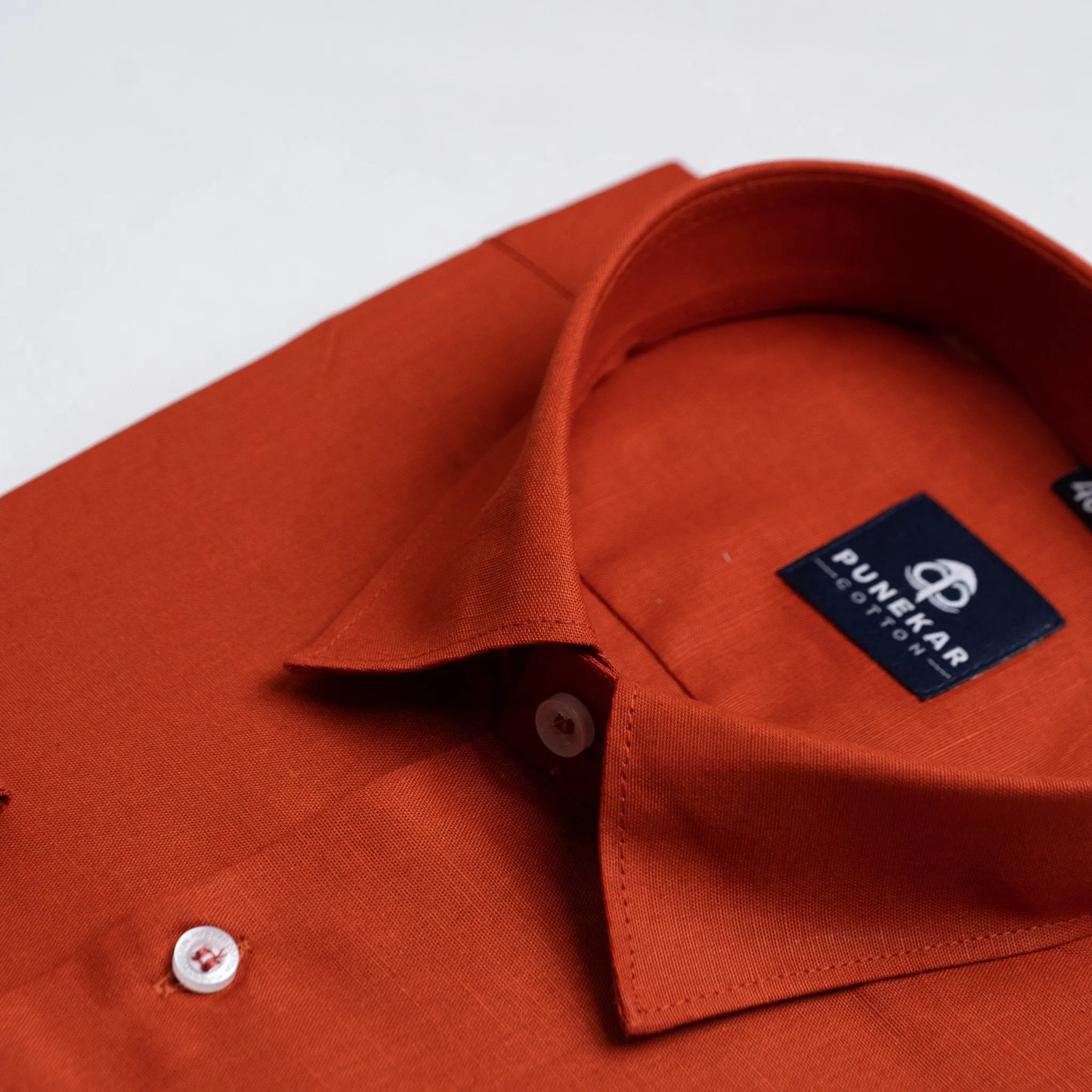 Burnt Orange Color Solid Pure Cotton For Men