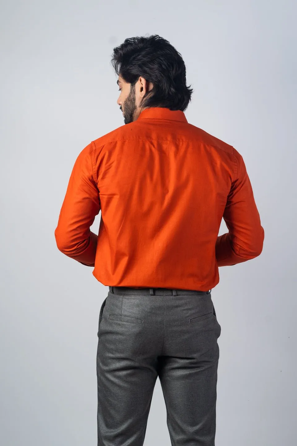 Burnt Orange Color Solid Pure Cotton For Men