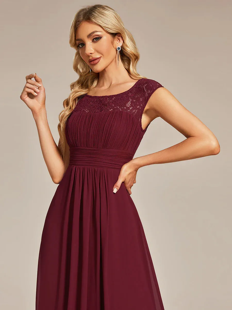 Cap Sleeve A Line Lace & Chiffon Plus Size Evening Dress