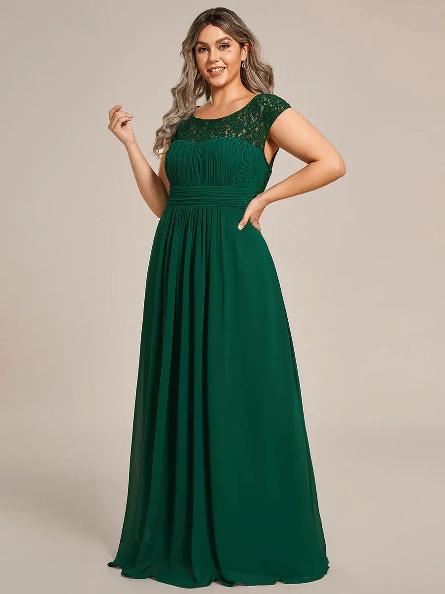 Cap Sleeve A Line Lace & Chiffon Plus Size Evening Dress