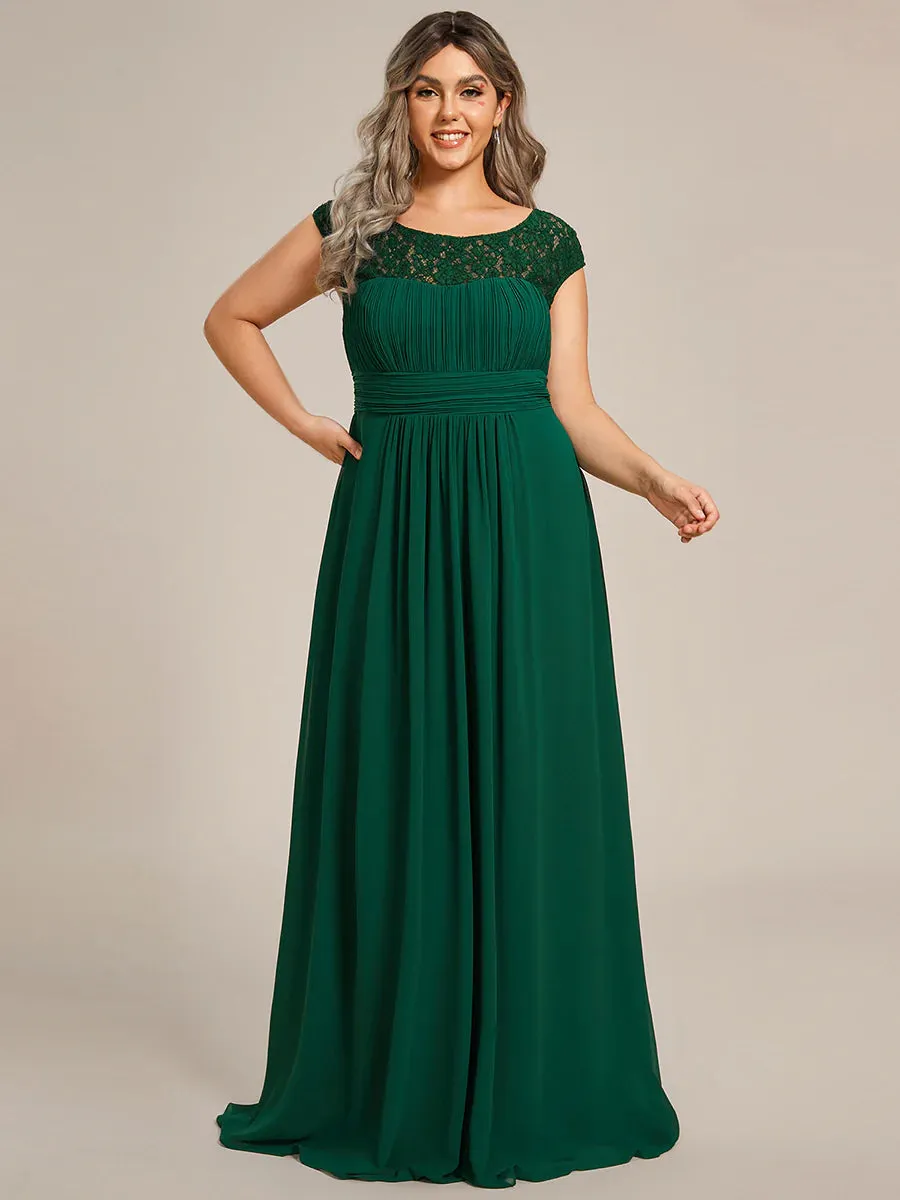 Cap Sleeve A Line Lace & Chiffon Plus Size Evening Dress