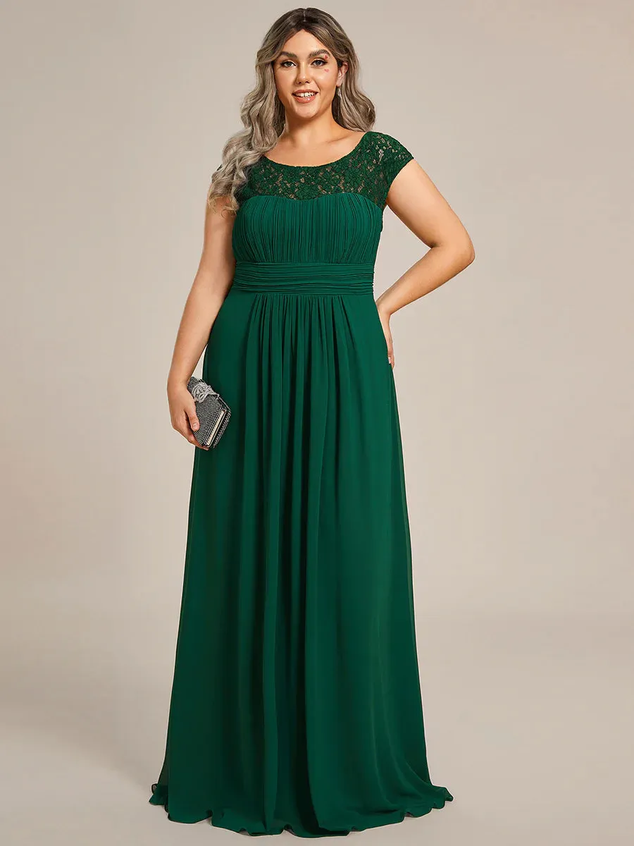 Cap Sleeve A Line Lace & Chiffon Plus Size Evening Dress