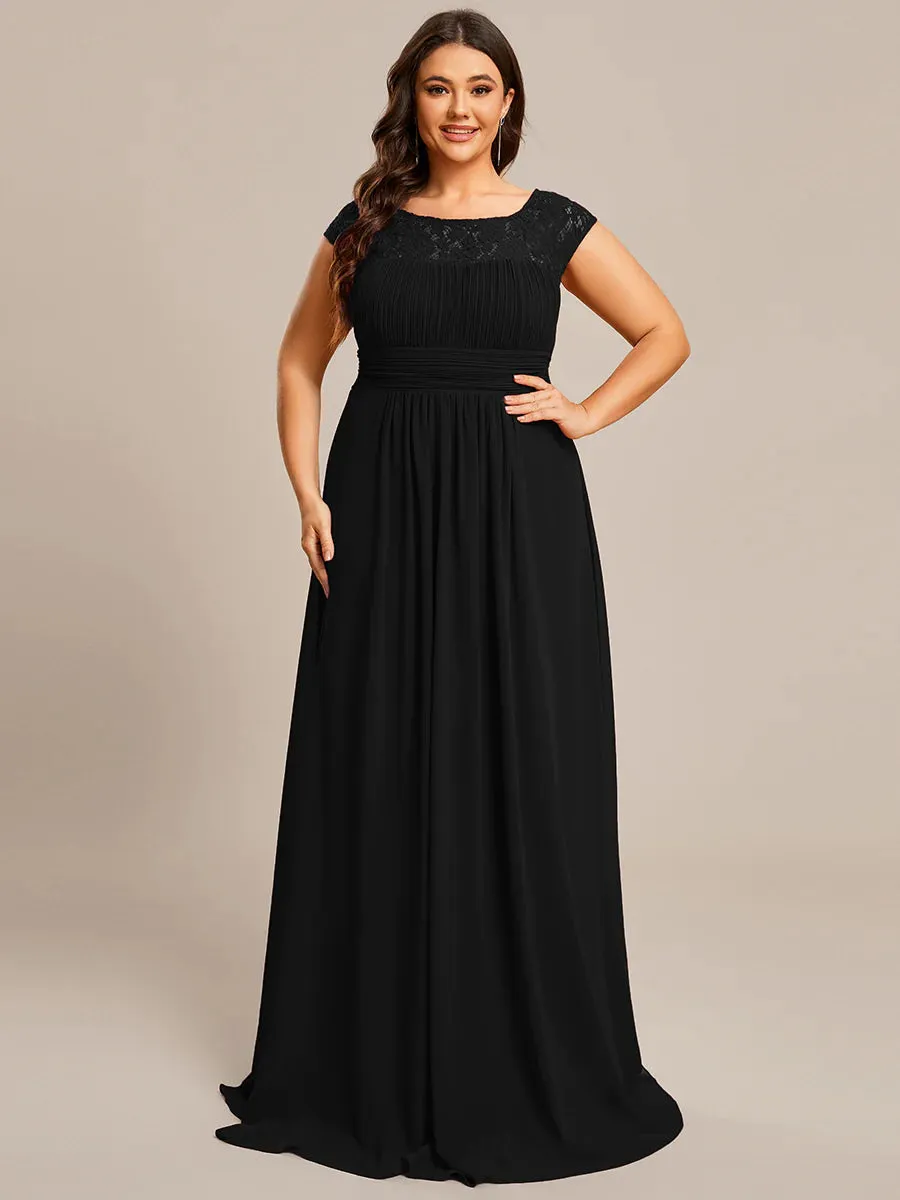 Cap Sleeve A Line Lace & Chiffon Plus Size Evening Dress