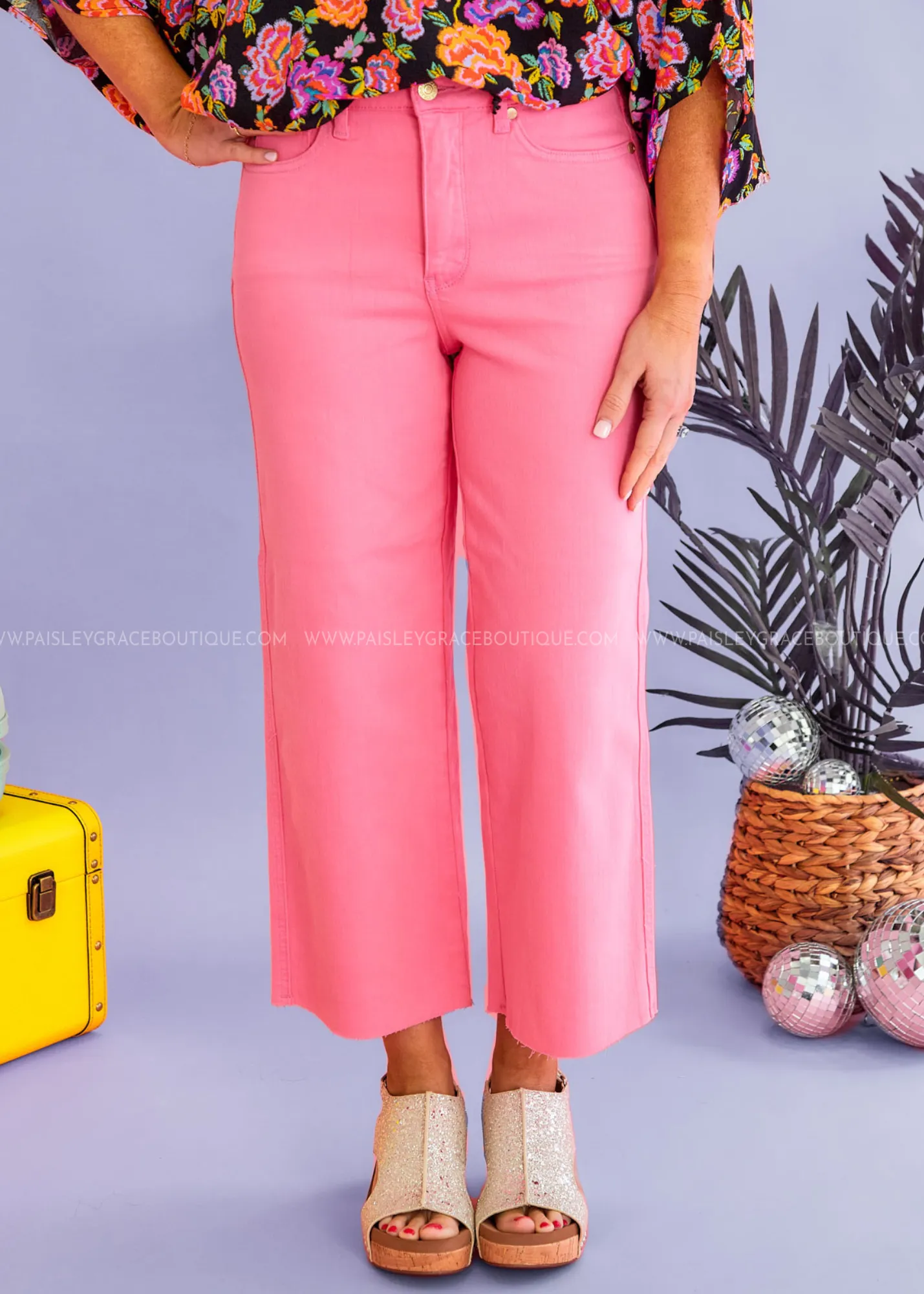 Cassidy Cropped Wide Leg Jeans by Judy Blue - Pink