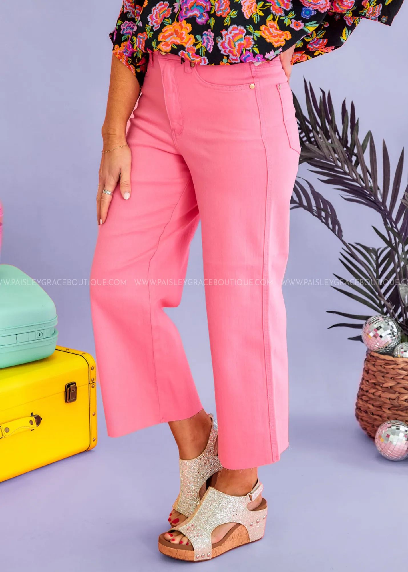 Cassidy Cropped Wide Leg Jeans by Judy Blue - Pink