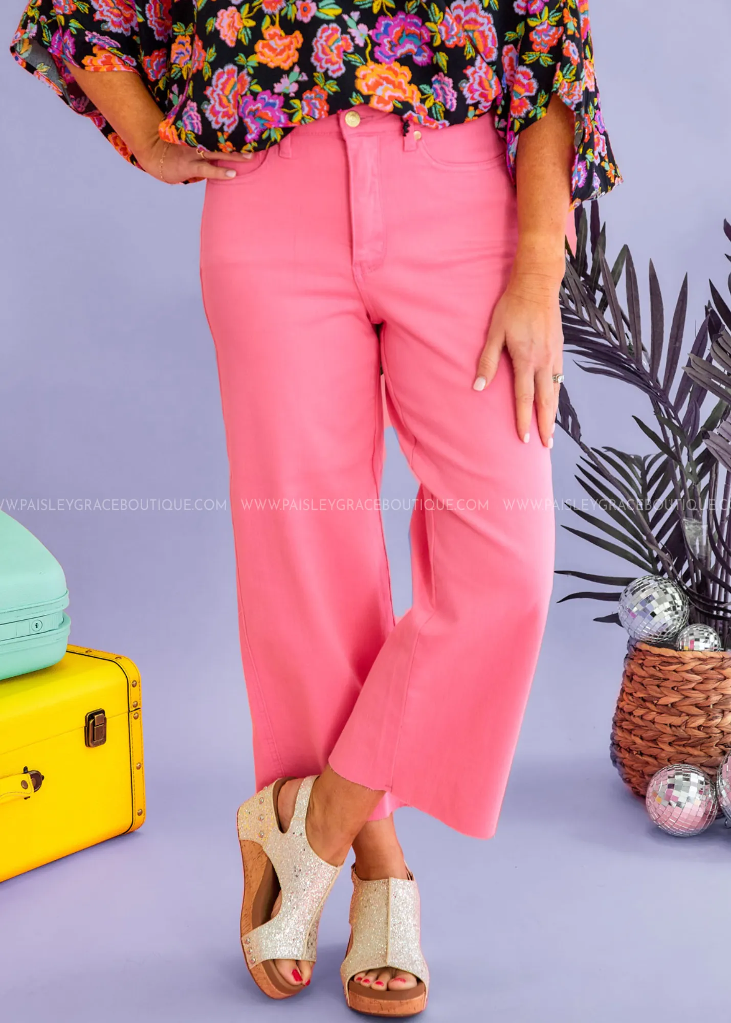 Cassidy Cropped Wide Leg Jeans by Judy Blue - Pink