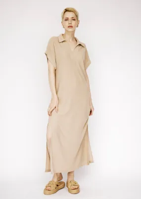 Collared Maxi Knit Dress in Natural