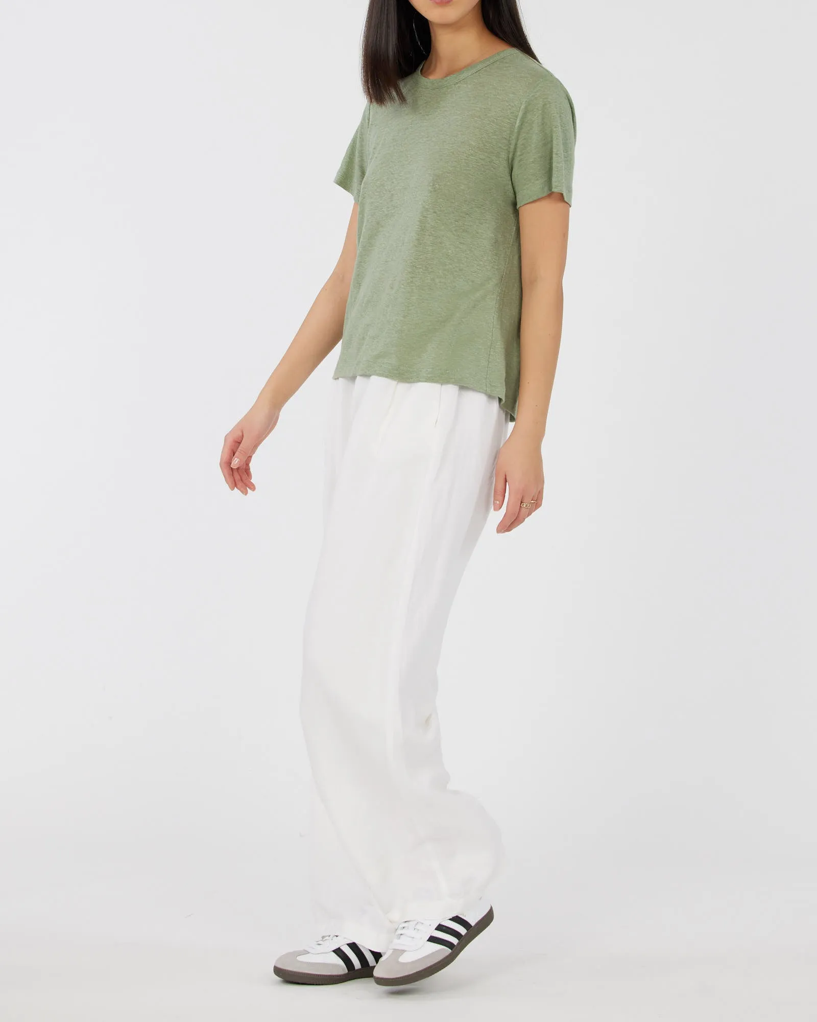 Coogee Linen Crew Neck Tee - Green Tea