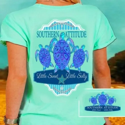 Country Life Outfitters Southern Attitude Mint 3 Turtles Starfish Vintage Girlie Bright T Shirt