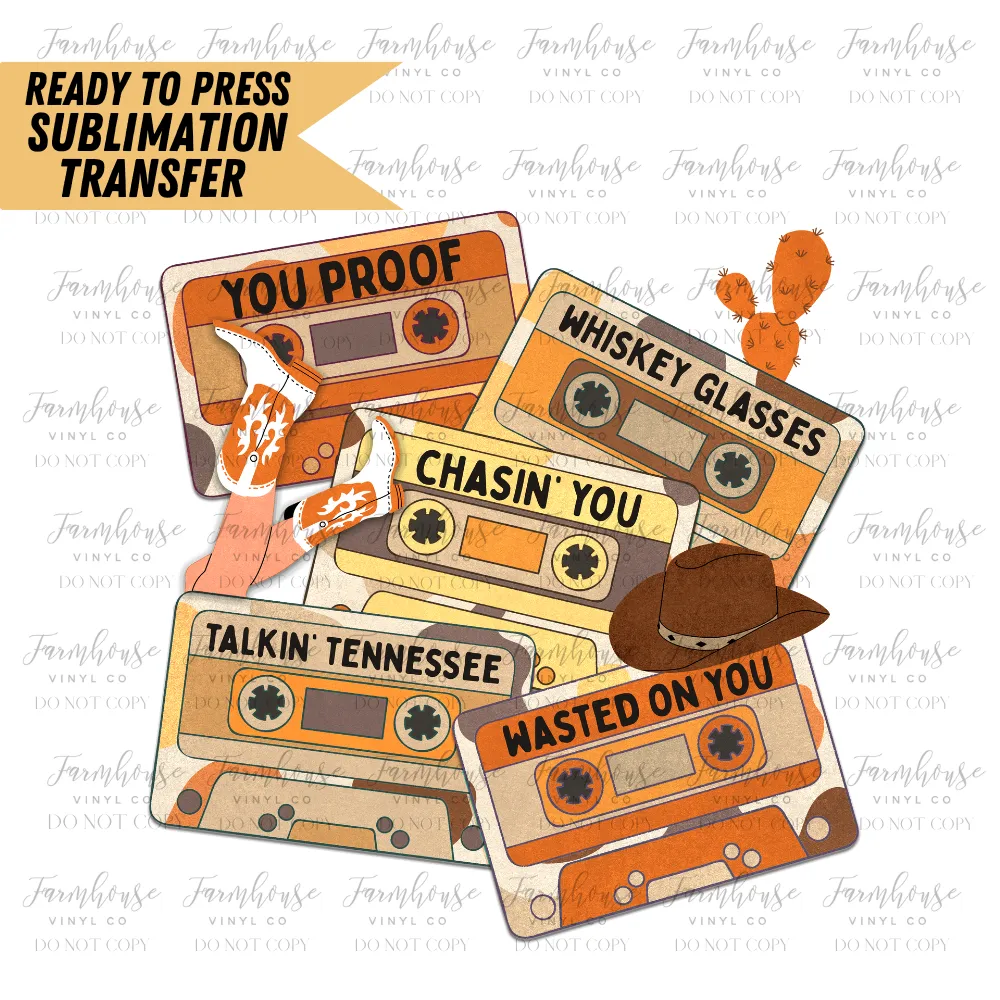 Country Music Tapes Ready To Press Sublimation Transfer Design