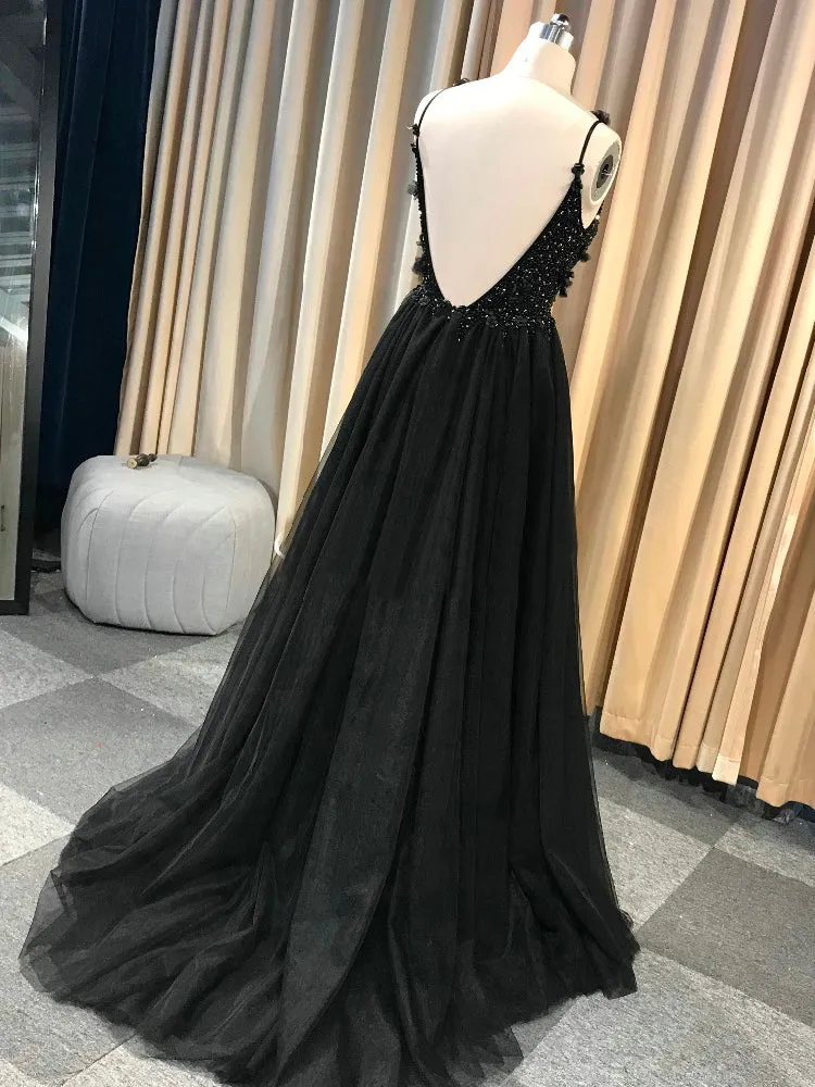 Custom Made Sexy Backless Party Dress Luxury Beaded 3D flowers Tulle Prom Dress ER2074