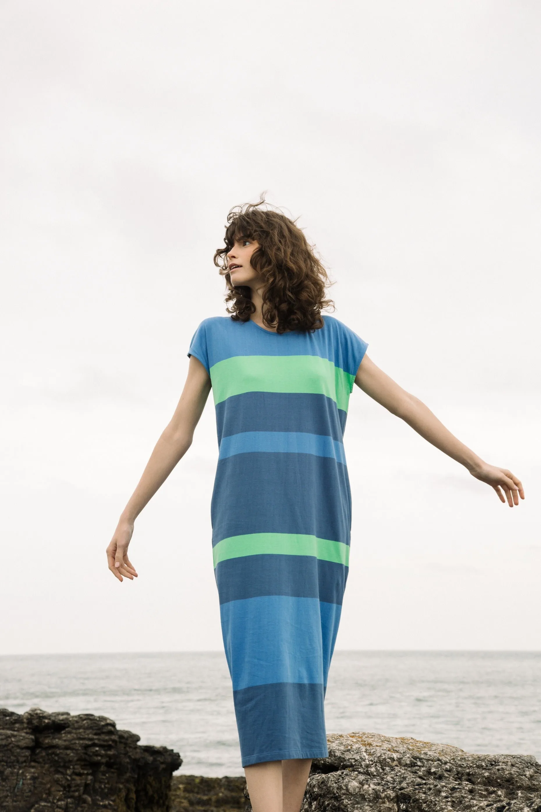 Dana-jo Organic Cotton Dress in Cornflower Multi Stripe