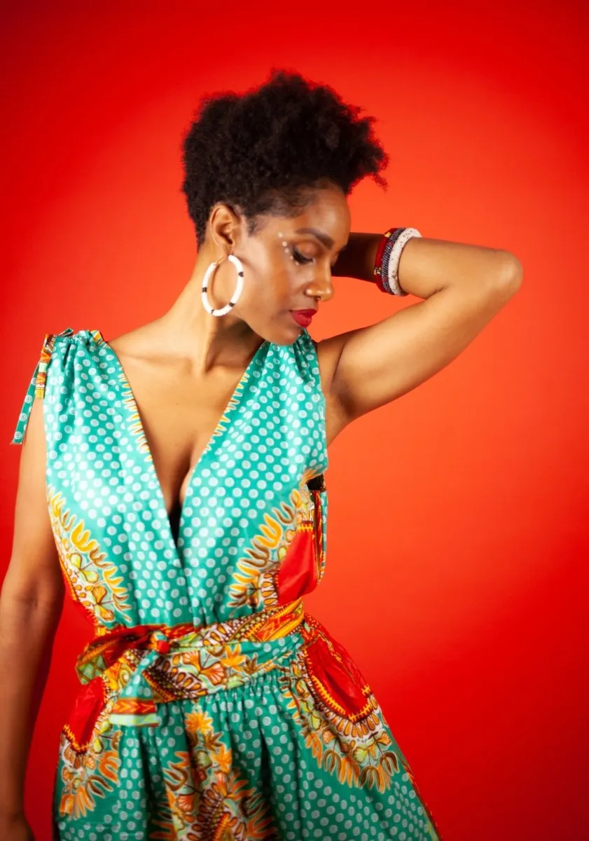 Dashiki Dress In Turquoise Print