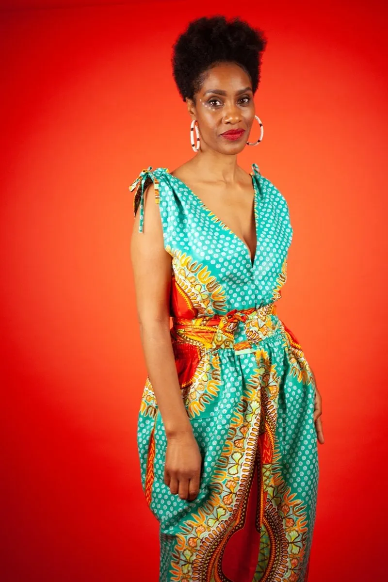 Dashiki Dress In Turquoise Print