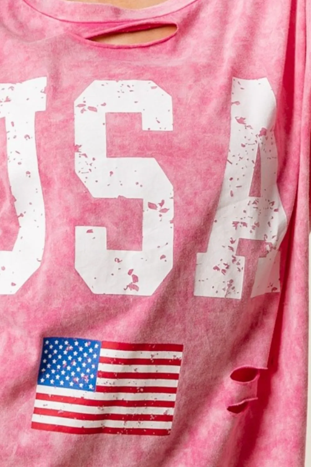 Distressed Americana Tee BiBi Washed American Flag Graphic Distressed T-Shirt