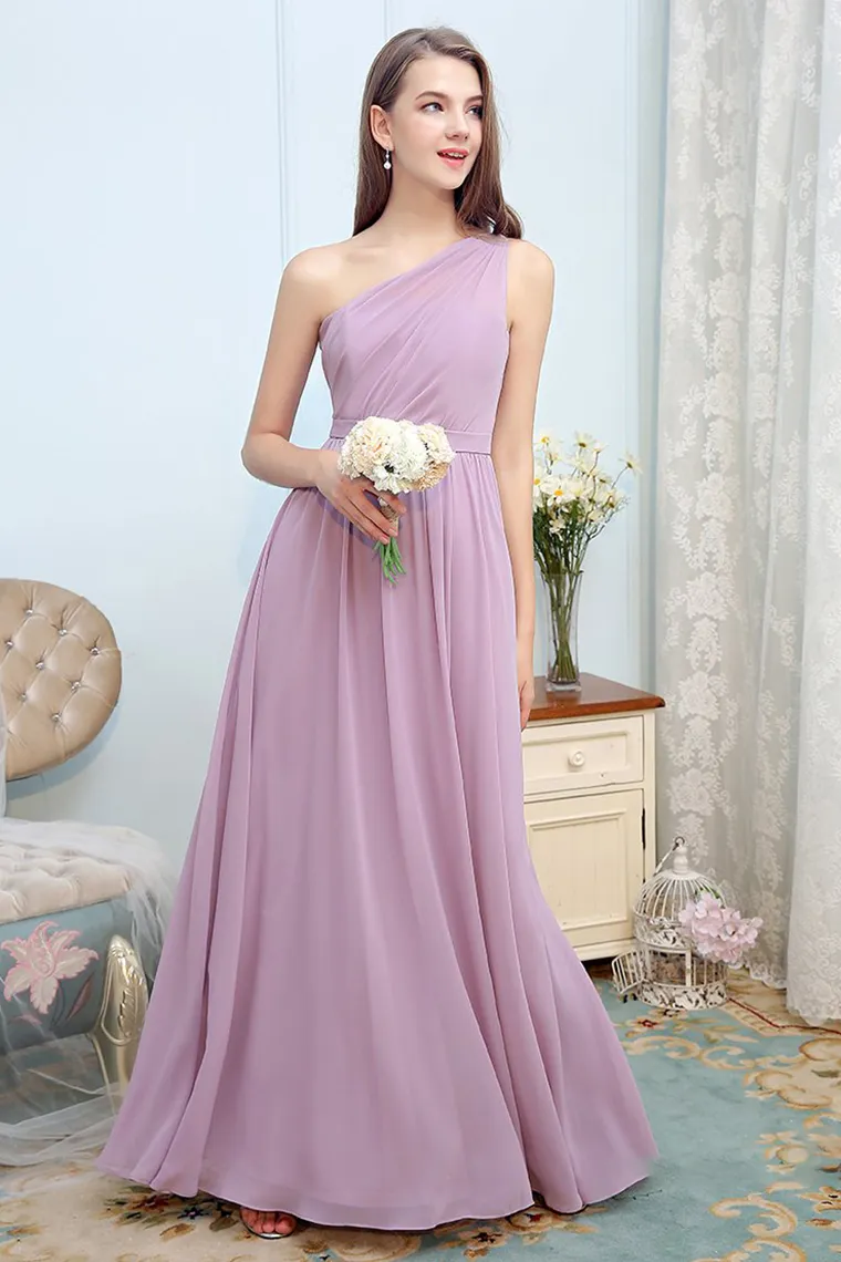 Dixie A-Line/Princess Sleeveless Floor Length Chiffon Natural Waist One Shoulder Bridesmaid Dresses